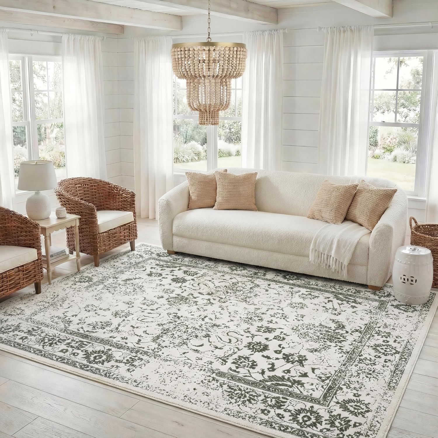 SAFAVIEH Area Rug 8x10 - Adirondack Collection - Large - Ivory & Dark Green, Distressed Vintage Floral Design, Non-Shedding & Easy to Clean, Ideal for Living Room, Bedroom, Dining Space (ADR109X) - Image 10