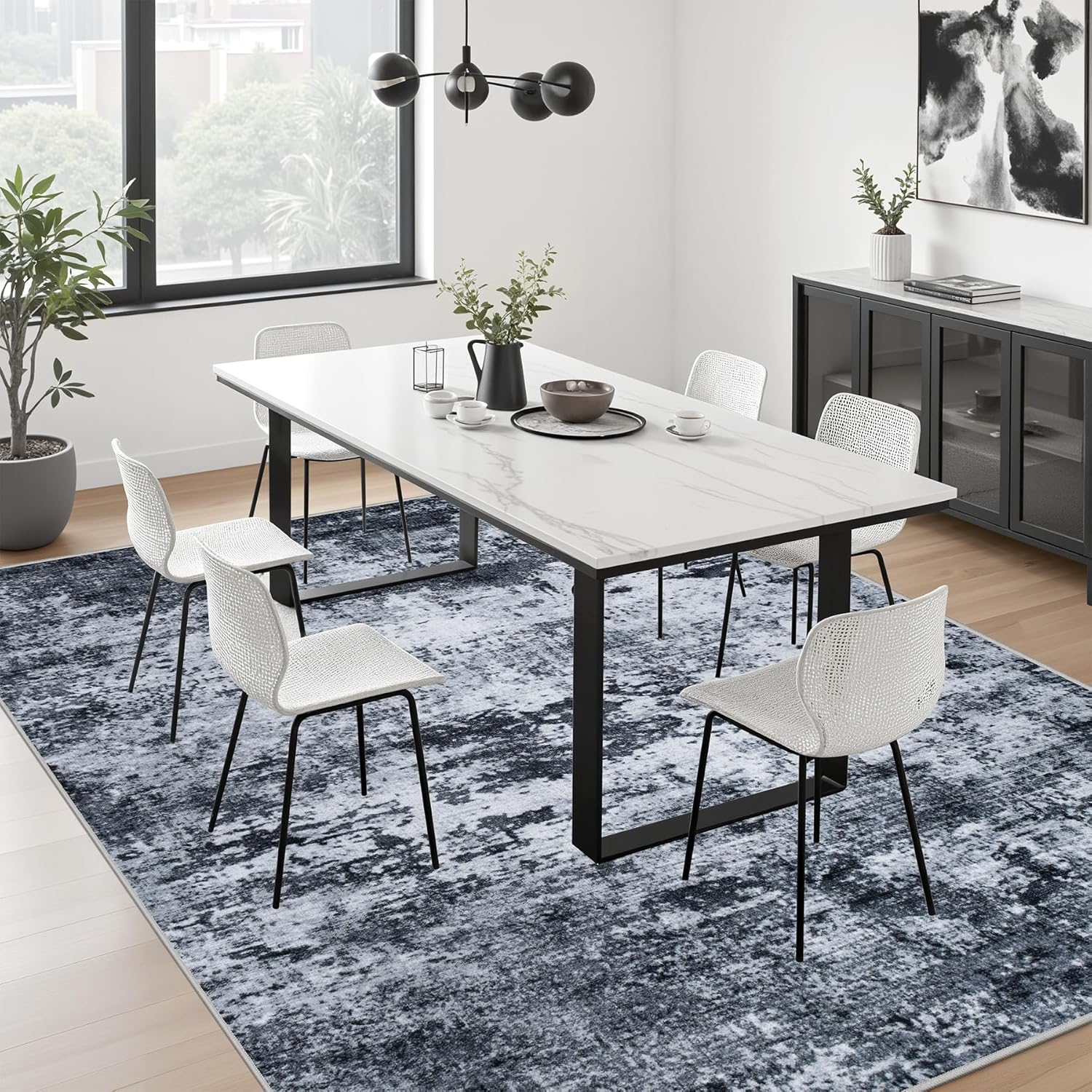5x7 Area Rug Living Room Rug: Washable Modern Abstract Soft Thin Rug Indoor Floor No Slip Stain Resistant Carpet for Bedroom Dining Room Farmhouse Nursery Home Office - Black - Image 6