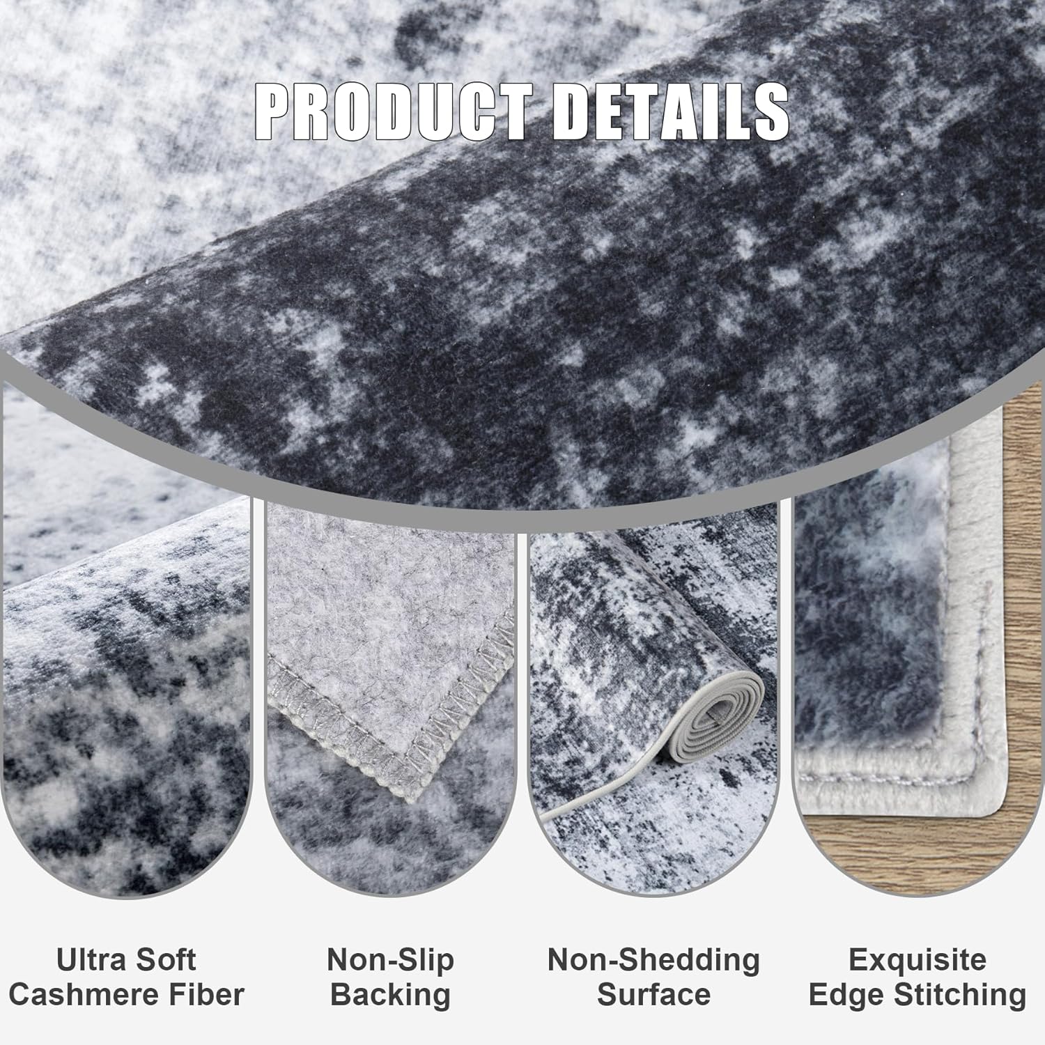 5x7 Area Rug Living Room Rug: Washable Modern Abstract Soft Thin Rug Indoor Floor No Slip Stain Resistant Carpet for Bedroom Dining Room Farmhouse Nursery Home Office - Black - Image 8