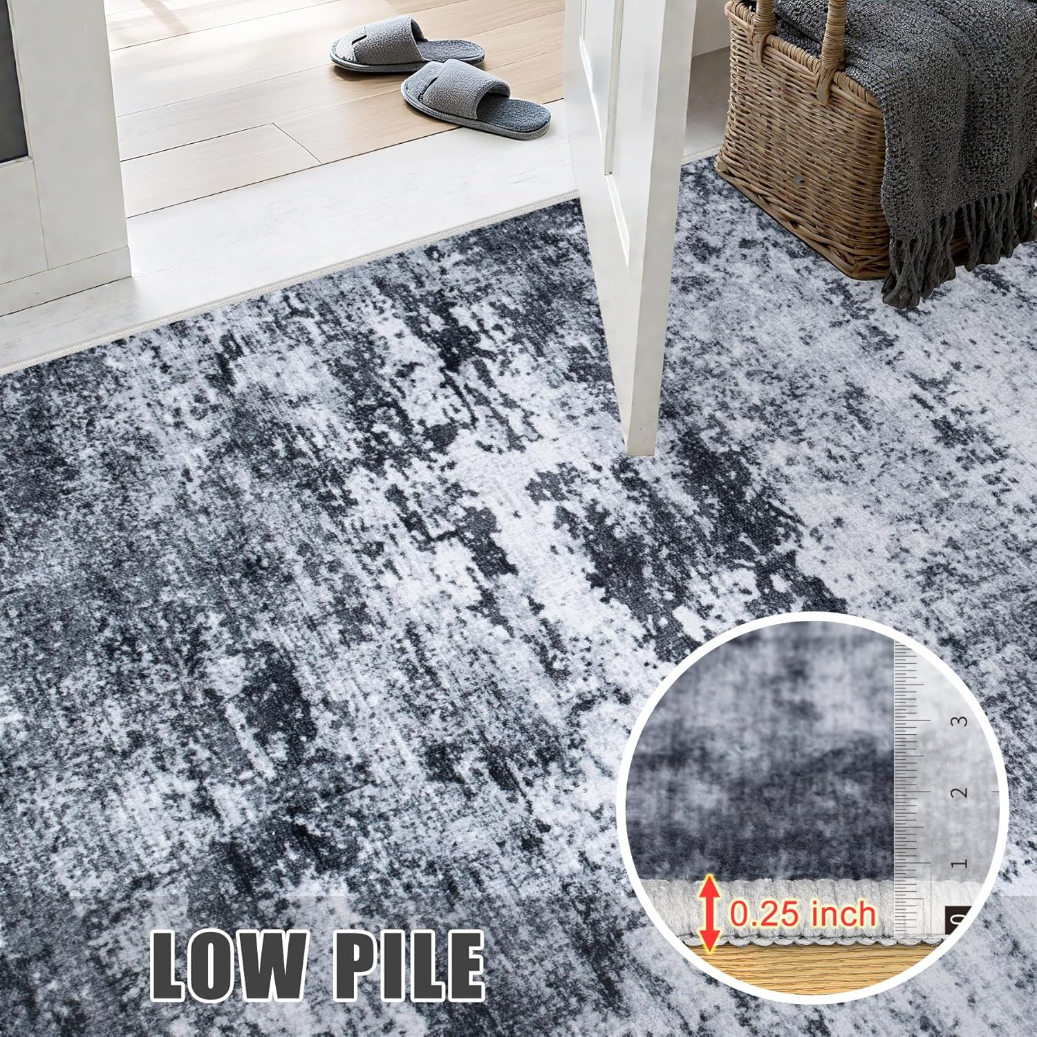 5x7 Area Rug Living Room Rug: Washable Modern Abstract Soft Thin Rug Indoor Floor No Slip Stain Resistant Carpet for Bedroom Dining Room Farmhouse Nursery Home Office - Black - Image 9