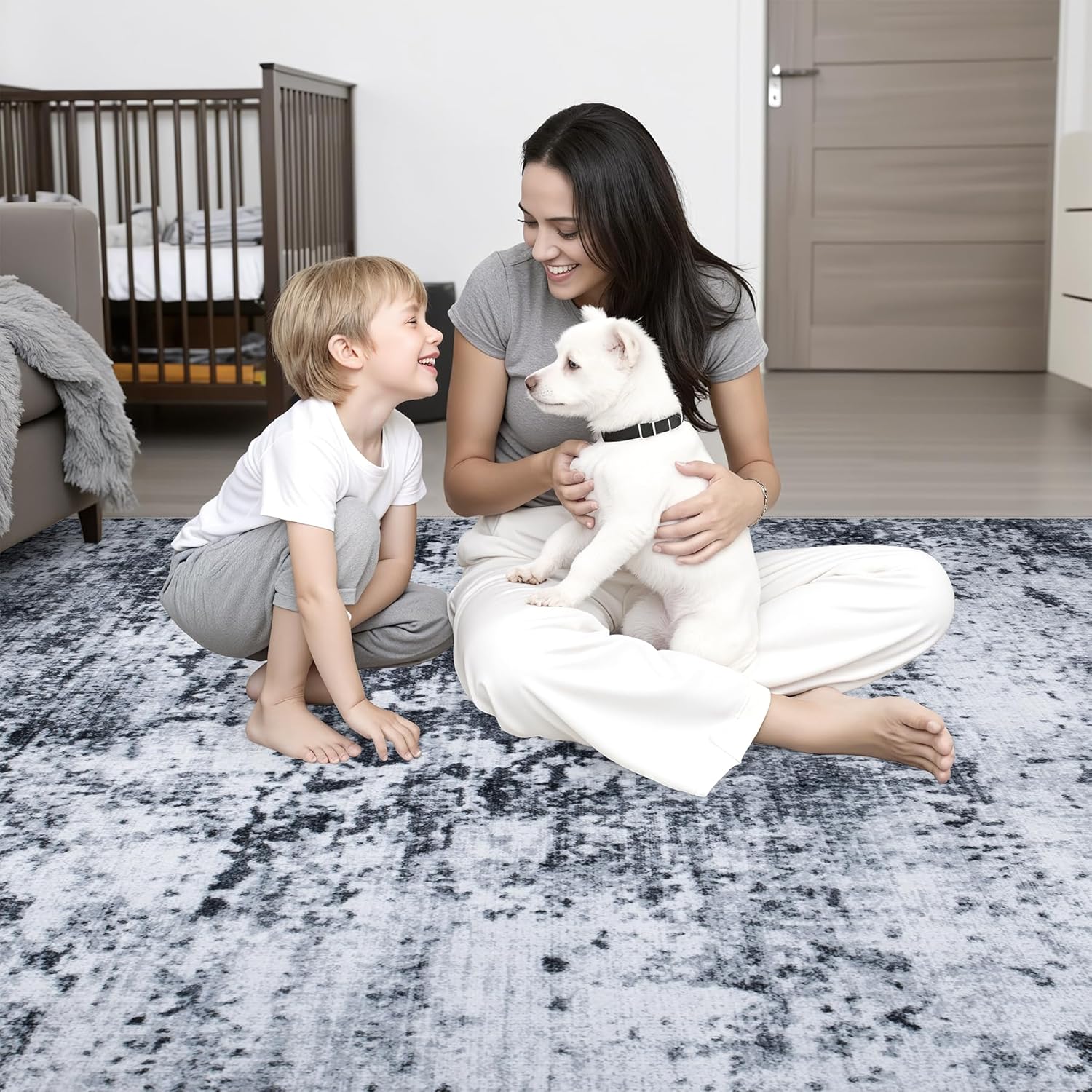 5x7 Area Rug Living Room Rug: Washable Modern Abstract Soft Thin Rug Indoor Floor No Slip Stain Resistant Carpet for Bedroom Dining Room Farmhouse Nursery Home Office - Black - Image 10