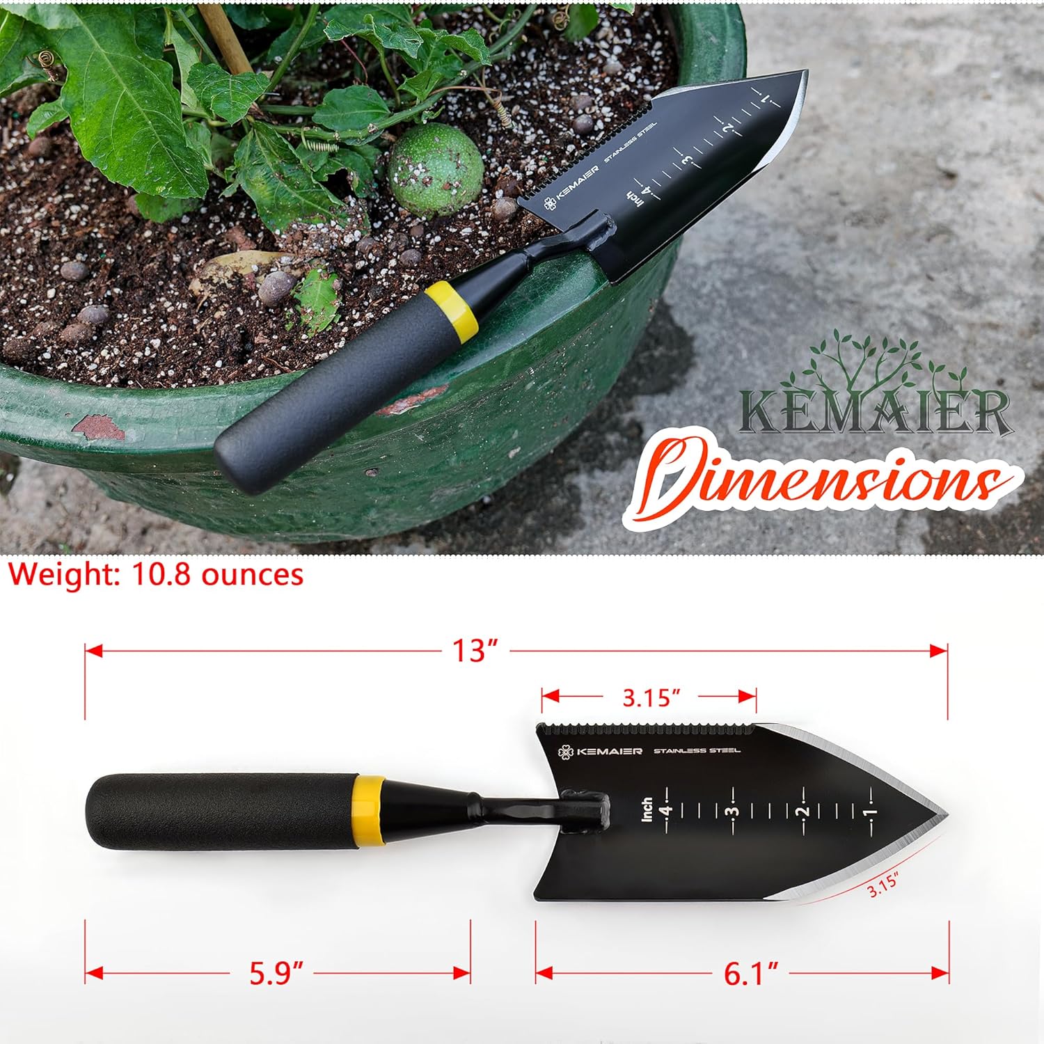 Kemaier Garden Tool Set - Featuring a Heavy-Duty Stainless Steel Hand Cultivator, Transplant Shovel, Trowel, Crack Weeder, and Dandelion Weeder - The Ultimate, Unbreakable Gardening Gift - Image 3