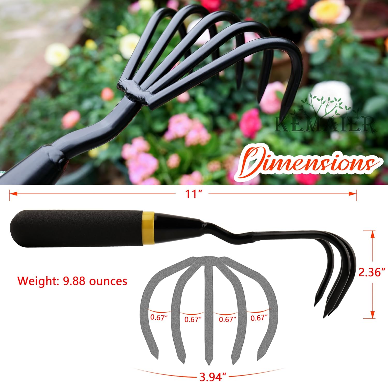 Kemaier Garden Tool Set - Featuring a Heavy-Duty Stainless Steel Hand Cultivator, Transplant Shovel, Trowel, Crack Weeder, and Dandelion Weeder - The Ultimate, Unbreakable Gardening Gift - Image 5