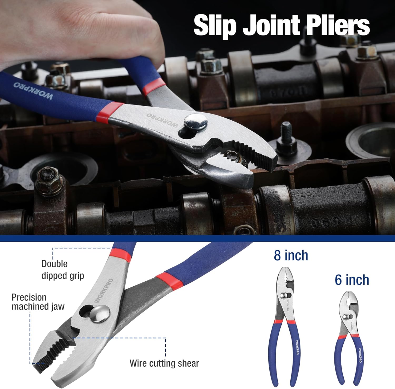 7-piece WORKPRO Pliers Set with Groove Joint, Long Nose, Slip Joint, Linesman, and Diagonal Pliers for DIY & Home Use - Image 4