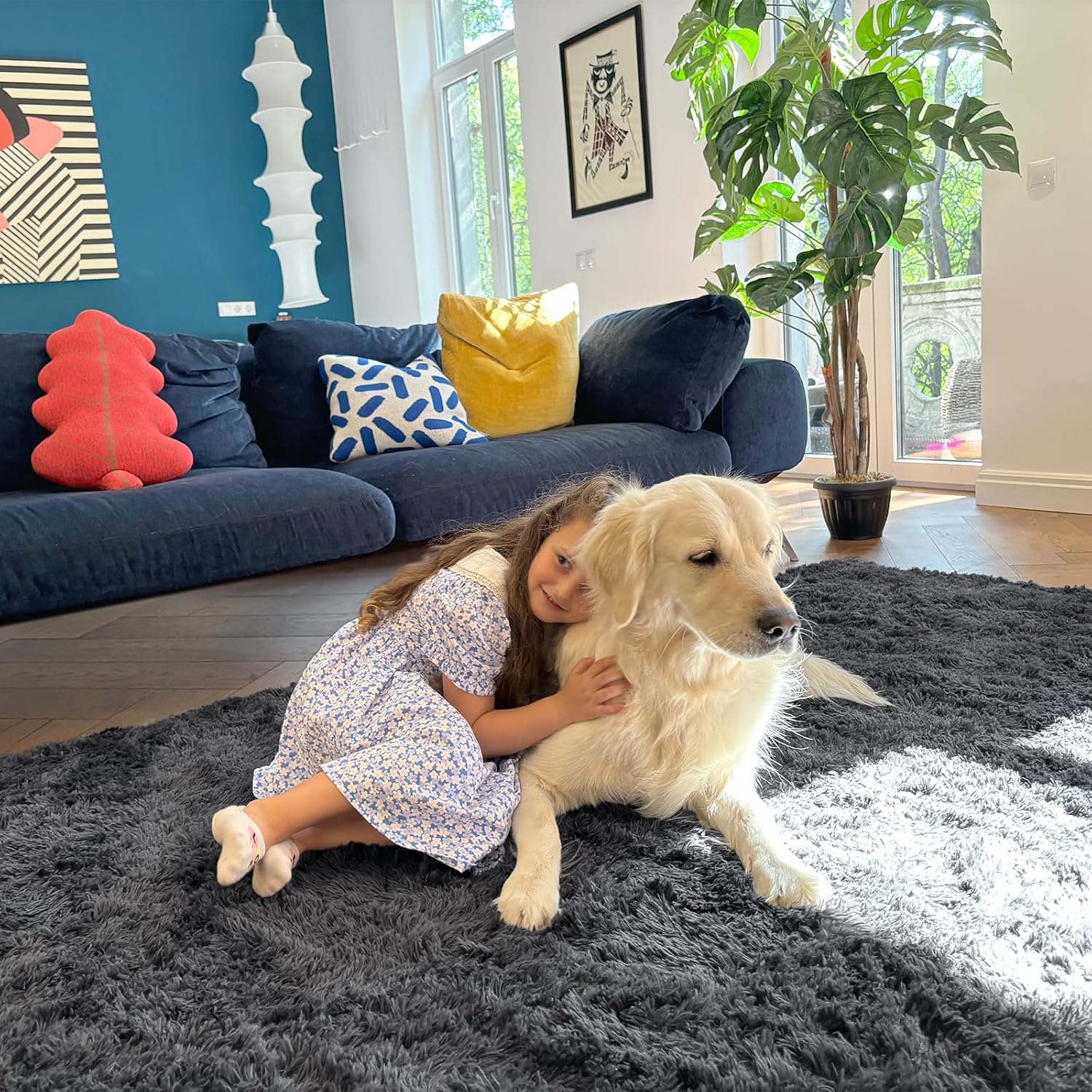 OLANLY Area Rugs for Living Room Bedroom, Machine Washable 4x5.9 ft Soft Fluffy Shaggy Bedside Rug, Indoor Floor Carpet for Kids Girls and Boys, Dorms, Nursery Rooms, Home Decor Aesthetic, Grey - Image 6