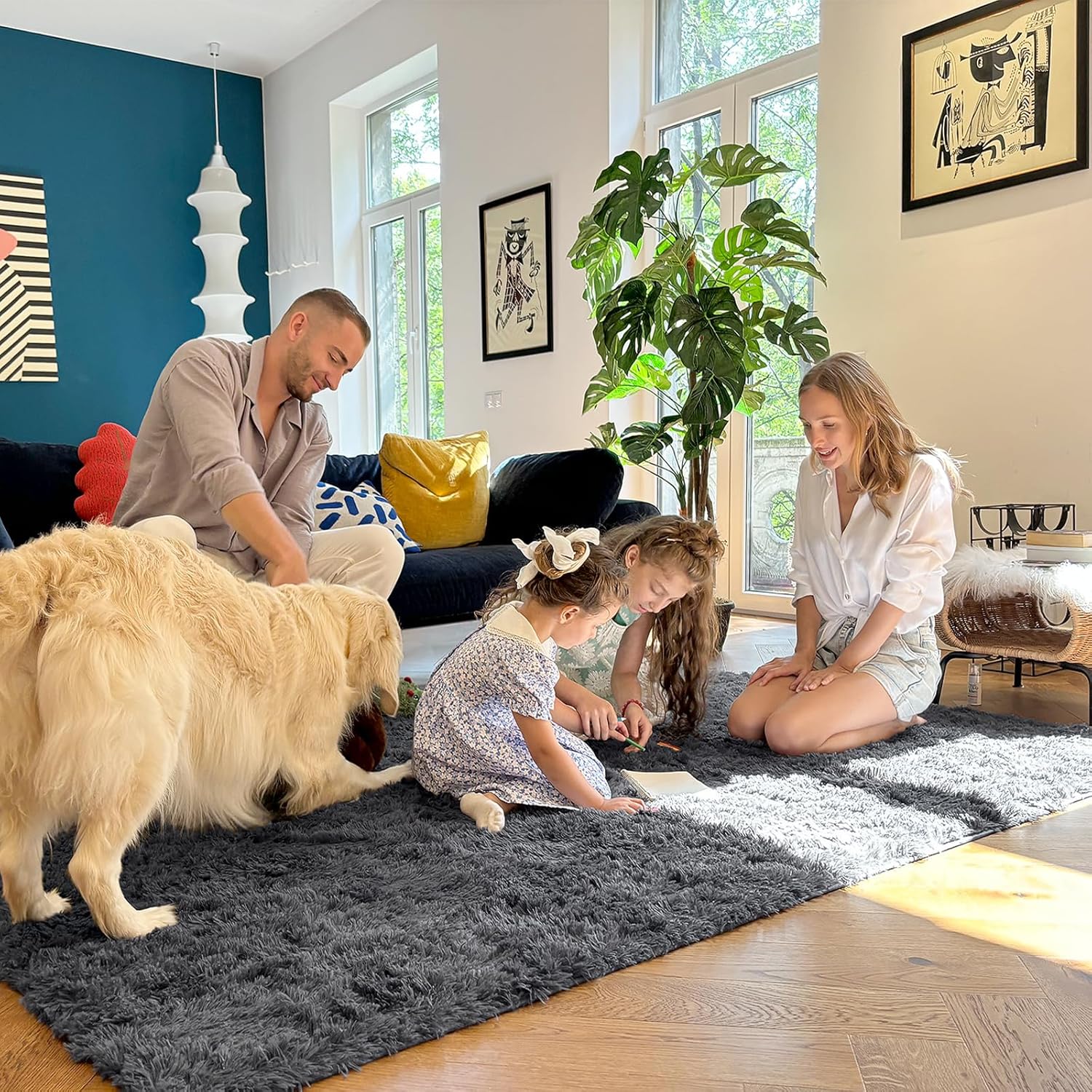 OLANLY Area Rugs for Living Room Bedroom, Machine Washable 4x5.9 ft Soft Fluffy Shaggy Bedside Rug, Indoor Floor Carpet for Kids Girls and Boys, Dorms, Nursery Rooms, Home Decor Aesthetic, Grey - Image 8