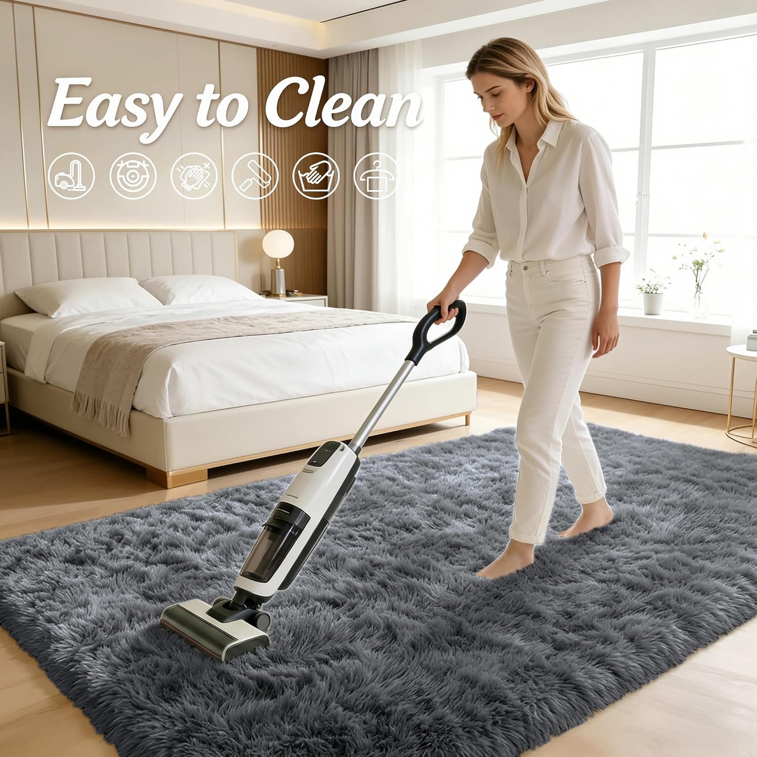 OLANLY Area Rugs for Living Room Bedroom, Machine Washable 4x5.9 ft Soft Fluffy Shaggy Bedside Rug, Indoor Floor Carpet for Kids Girls and Boys, Dorms, Nursery Rooms, Home Decor Aesthetic, Grey - Image 9