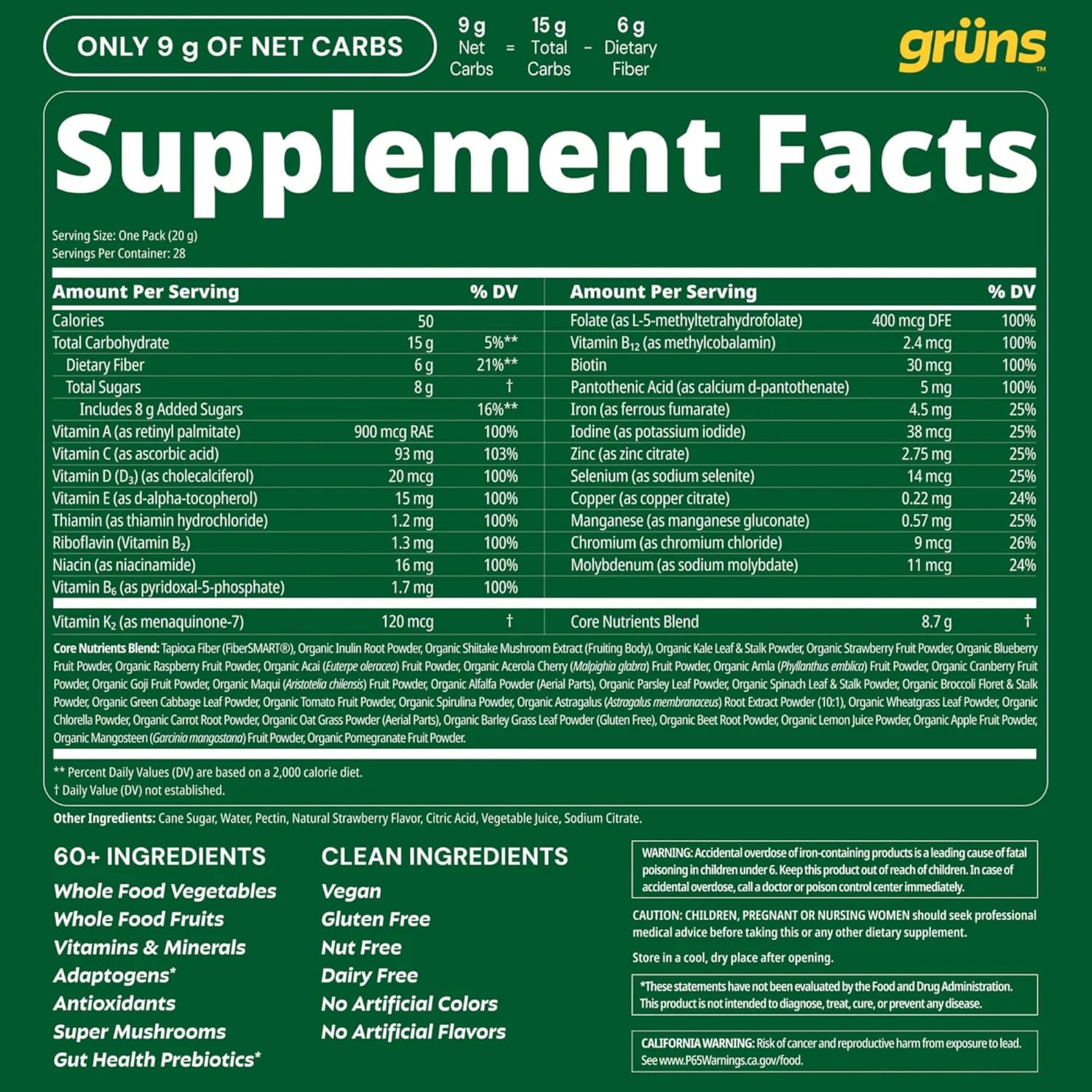 Gruns Adult Super Greens Multivitamin Gummies, Superfood Gummy Vitamins for Women and Men with Spirulina, Chlorella, Adaptogens & Prebiotic Fiber for Digestive Health (28 Count) - Image 10