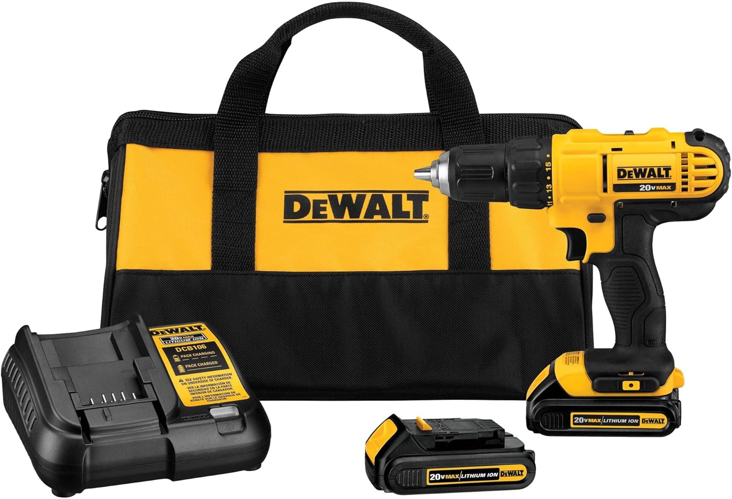 DEWALT 20V Max Cordless Drill Driver Set, 2 Speed, High Performance Motor, Includes 2 XR 1.3Ah Li-Ion Batteries, Charger and Contractor Bag (DCD771C2) - Image 4
