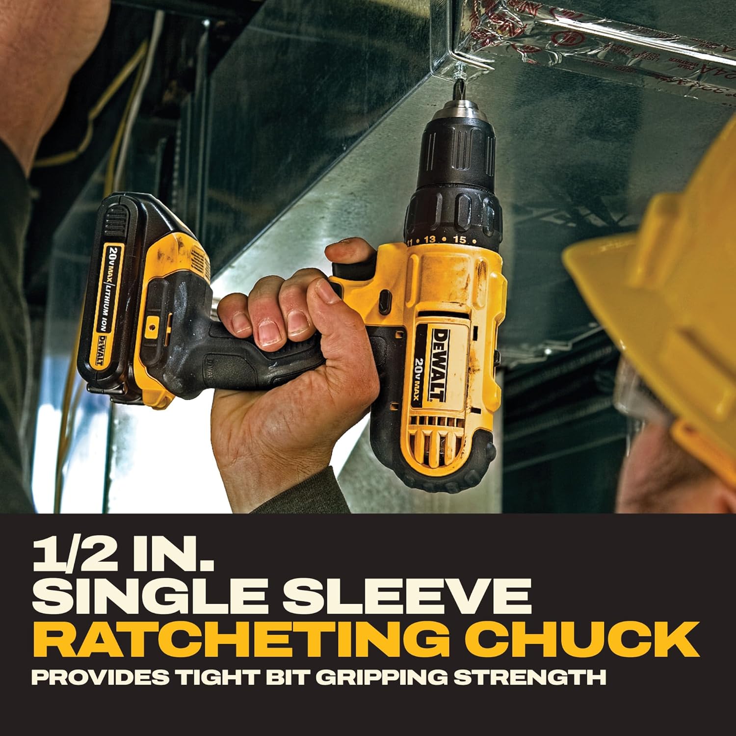DEWALT 20V Max Cordless Drill Driver Set, 2 Speed, High Performance Motor, Includes 2 XR 1.3Ah Li-Ion Batteries, Charger and Contractor Bag (DCD771C2) - Image 8