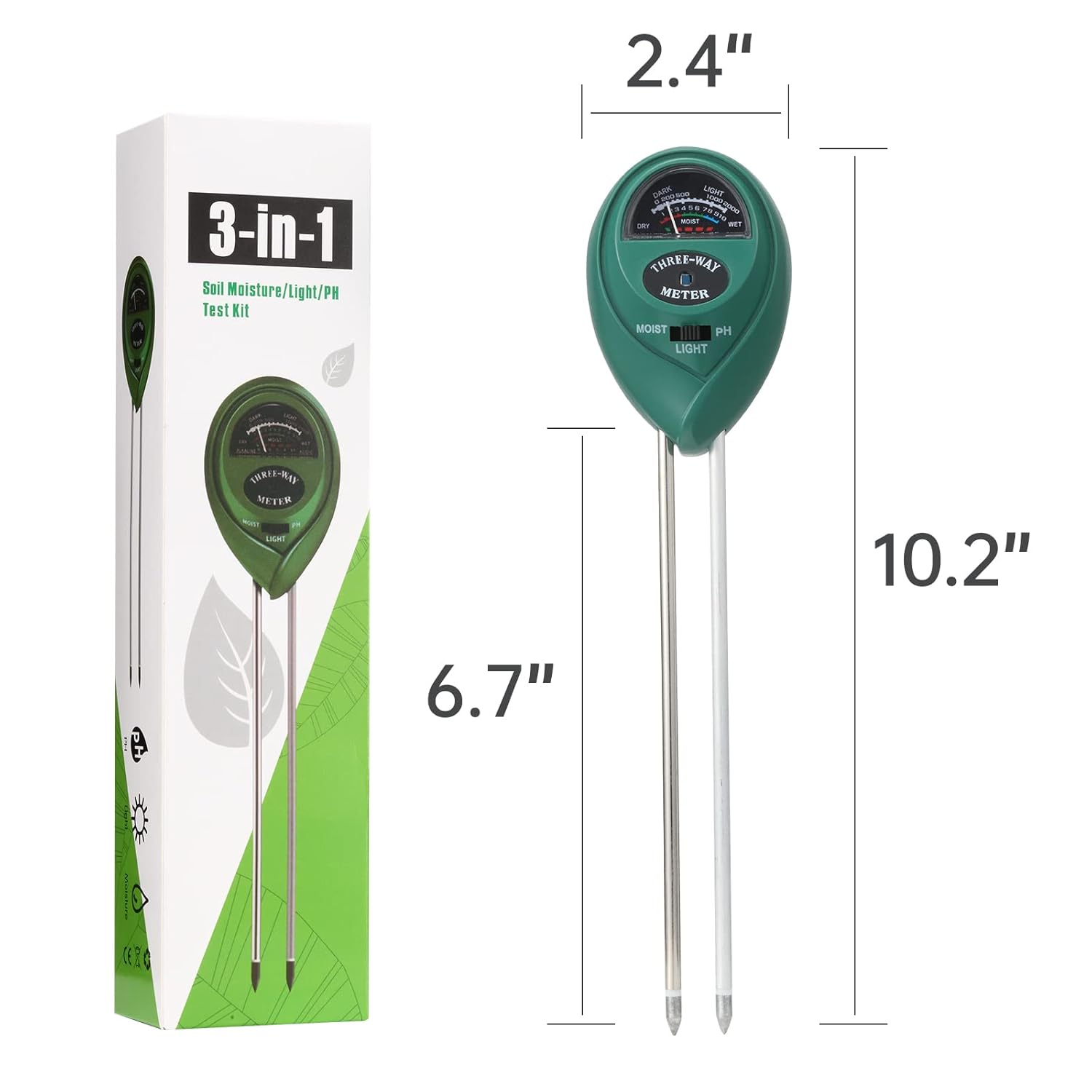 2 Packs Soil Moisture Meter, 3 in 1 Soil Tester Tool, Plant Water Monitor, Soil Hygrometer Sensor for Gardening, Farming, Indoor and Outdoor Plants, No Batteries Required (Black & Green) - Image 5