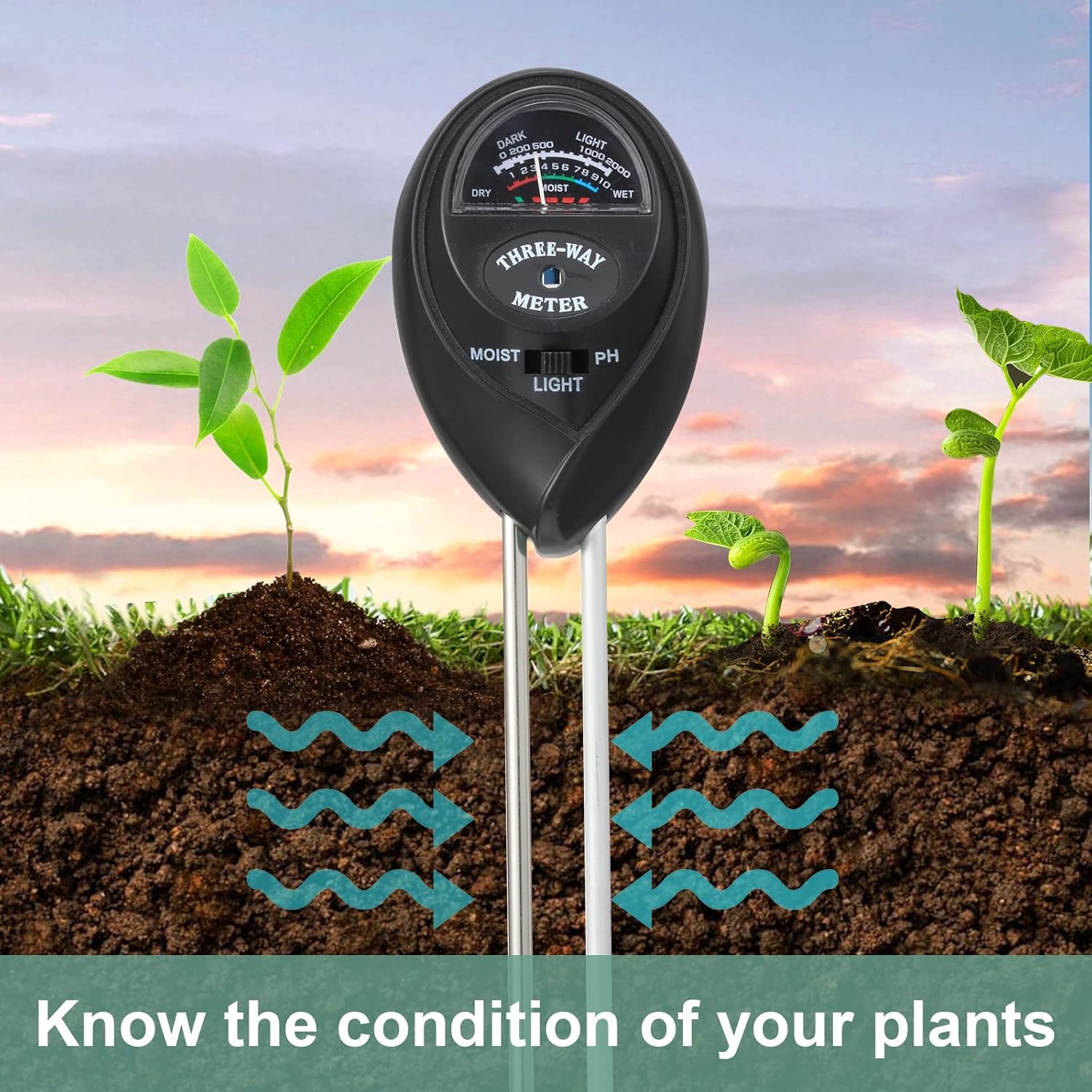 2 Packs Soil Moisture Meter, 3 in 1 Soil Tester Tool, Plant Water Monitor, Soil Hygrometer Sensor for Gardening, Farming, Indoor and Outdoor Plants, No Batteries Required (Black & Green) - Image 7