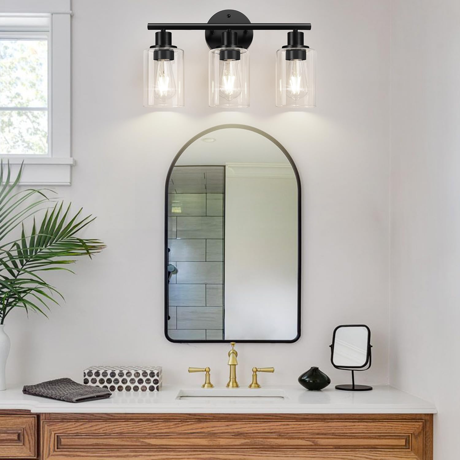 Zarbitta 3-Light Bathroom Light Fixtures, 17.23" Black Modern Vanity Lights with Clear Glass Shade, Bathroom Wall Lamp for Mirror Kitchen Living Room Hallway Cabinet Porch - Image 7