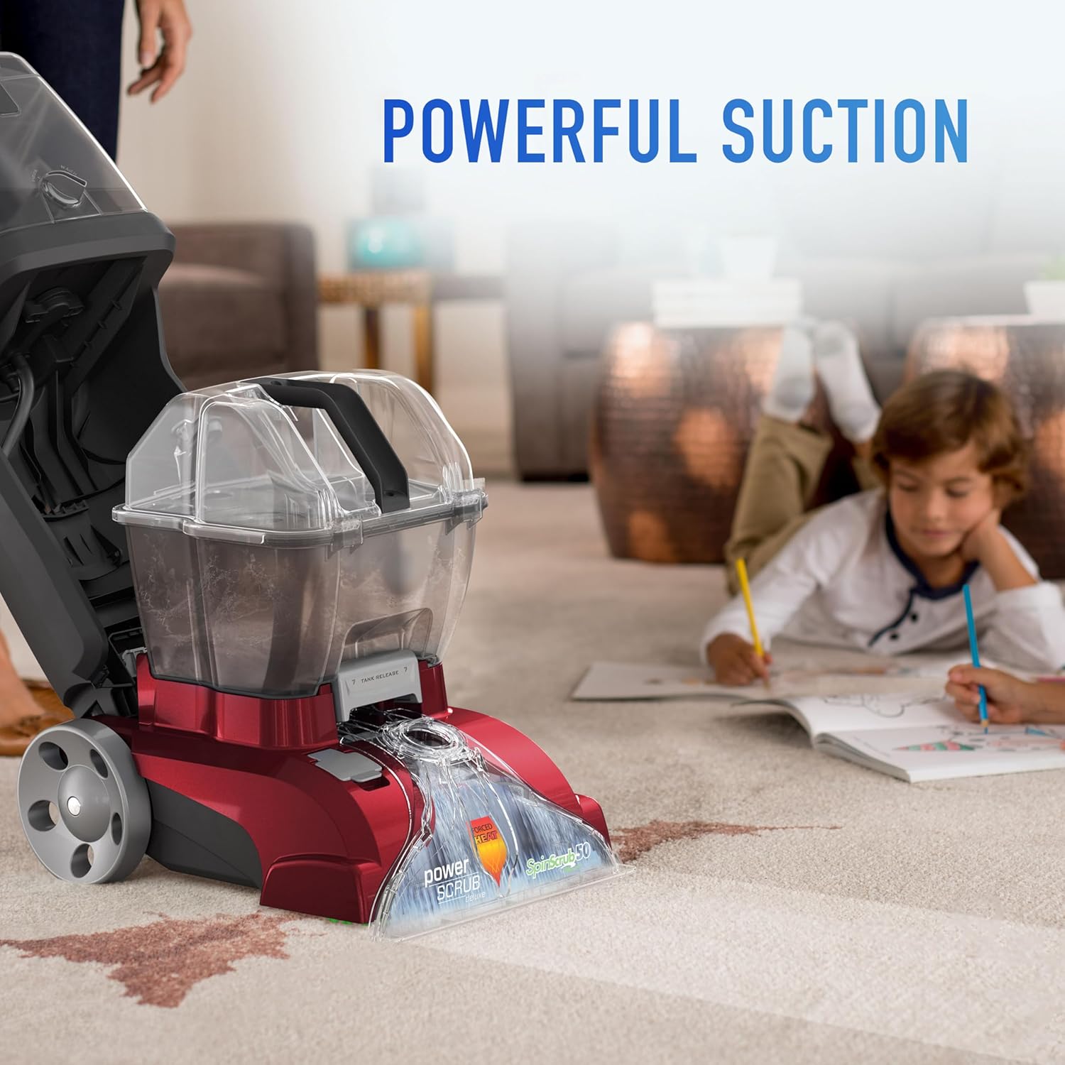 Hoover PowerScrub Deluxe Carpet Cleaner Machine, Deep Cleaning Carpet Shampooer Machine, SpinScrub Brushes, HeatForce Drying, Pet & Upholstery Tools, Pair with Hoover Carpet Cleaner Solution - Image 3