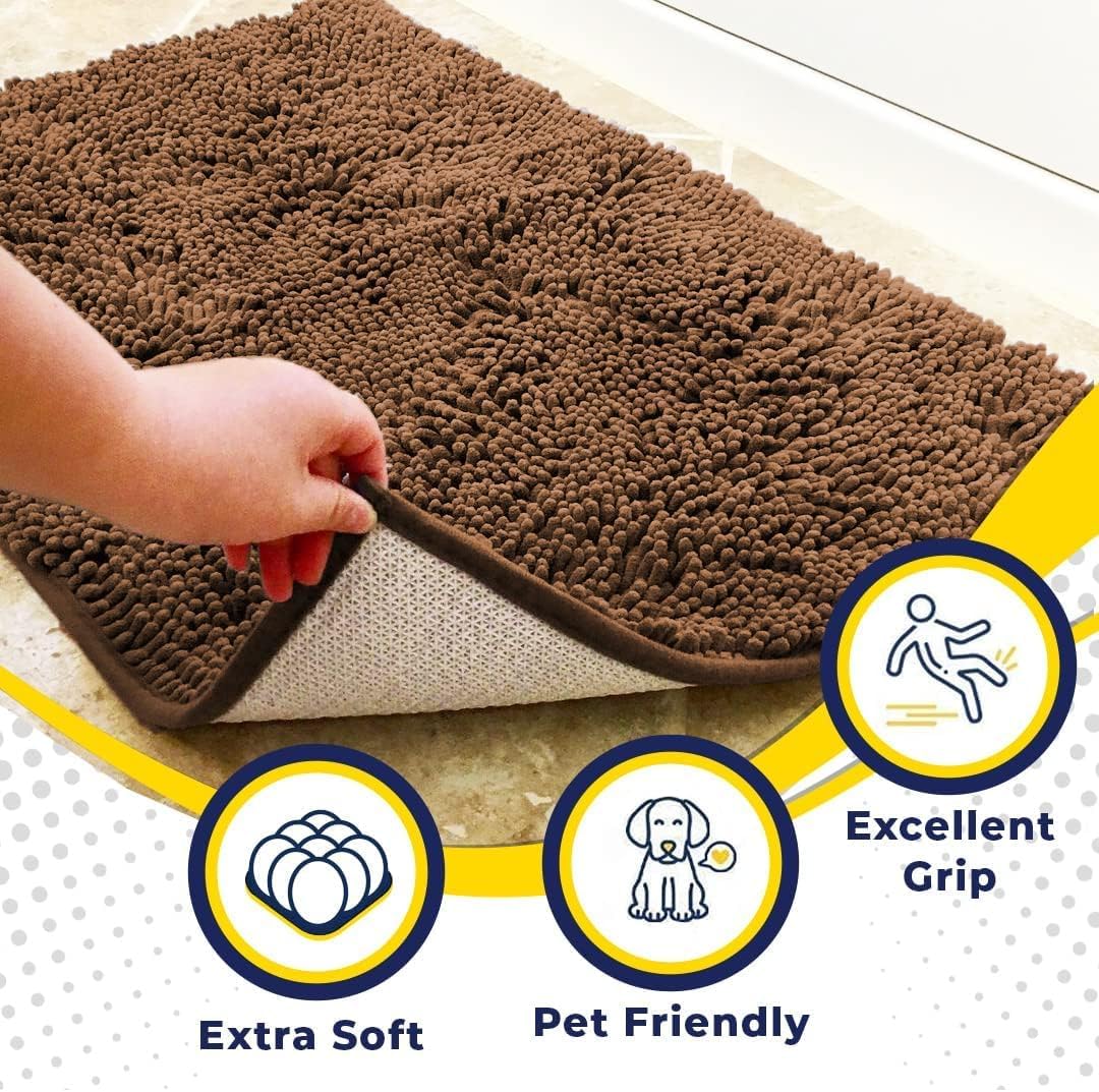 Muddy Mat® | Super Absorbent Door Mat Indoor, Microfiber Quick Dry Chenille Entryway Rug, Non-Slip Front Door Mat, Indoor Mats for Entryway, Machine Washable Pet Rug, Brown 24"x36" - Image 3