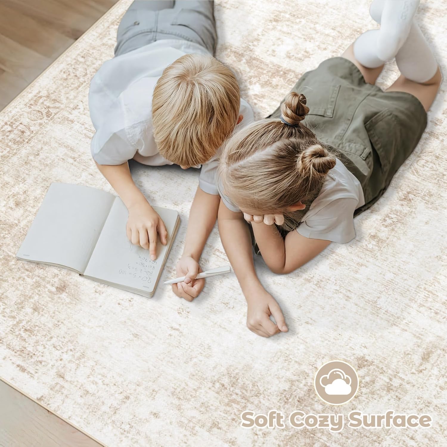 Area Rug 8x10 Washable Rug, Vintage Boho Medallion Rugs Non-Slip Soft Low Pile Large Distressed Rug Indoor Retro Carpet for Living Room Bedroom Dining Room Office Children's Room(Beige, 8'x10') - Image 5