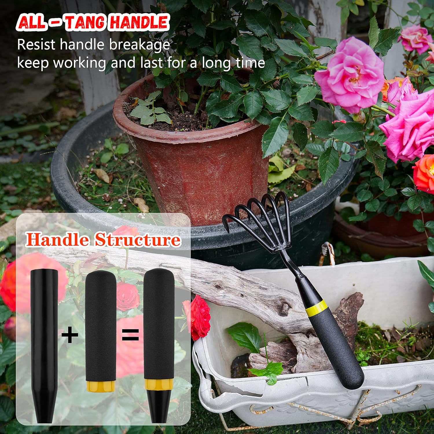 Kemaier Hand Rake and Weeder Cultivator – 5-Claw Heavy Duty Stainless Steel Garden Tool for Small Gardens, Soil Loosening and Weeding – Ergonomic Handle, Durable Hand Tools for Easy Gardening - Image 4