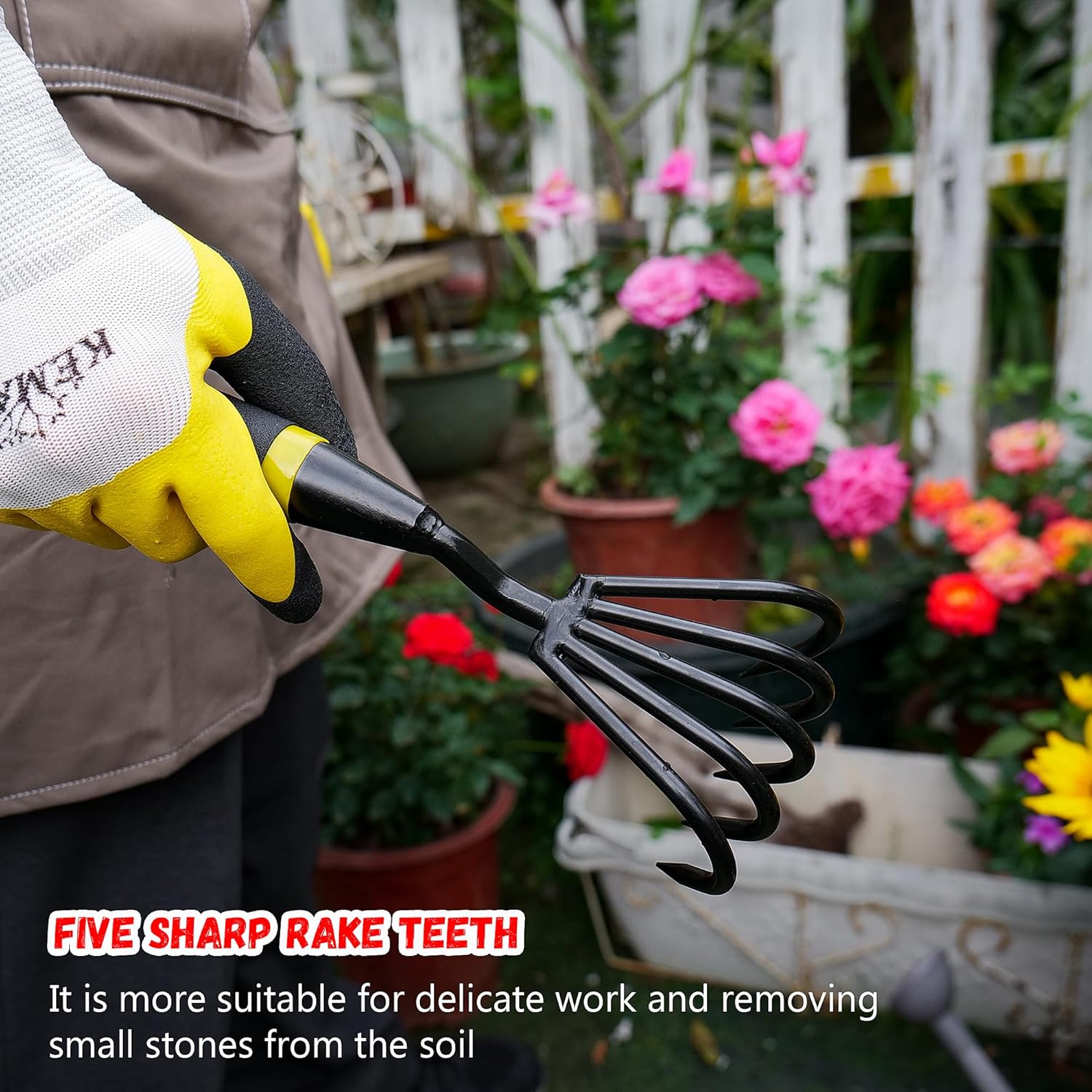 Kemaier Hand Rake and Weeder Cultivator – 5-Claw Heavy Duty Stainless Steel Garden Tool for Small Gardens, Soil Loosening and Weeding – Ergonomic Handle, Durable Hand Tools for Easy Gardening - Image 5