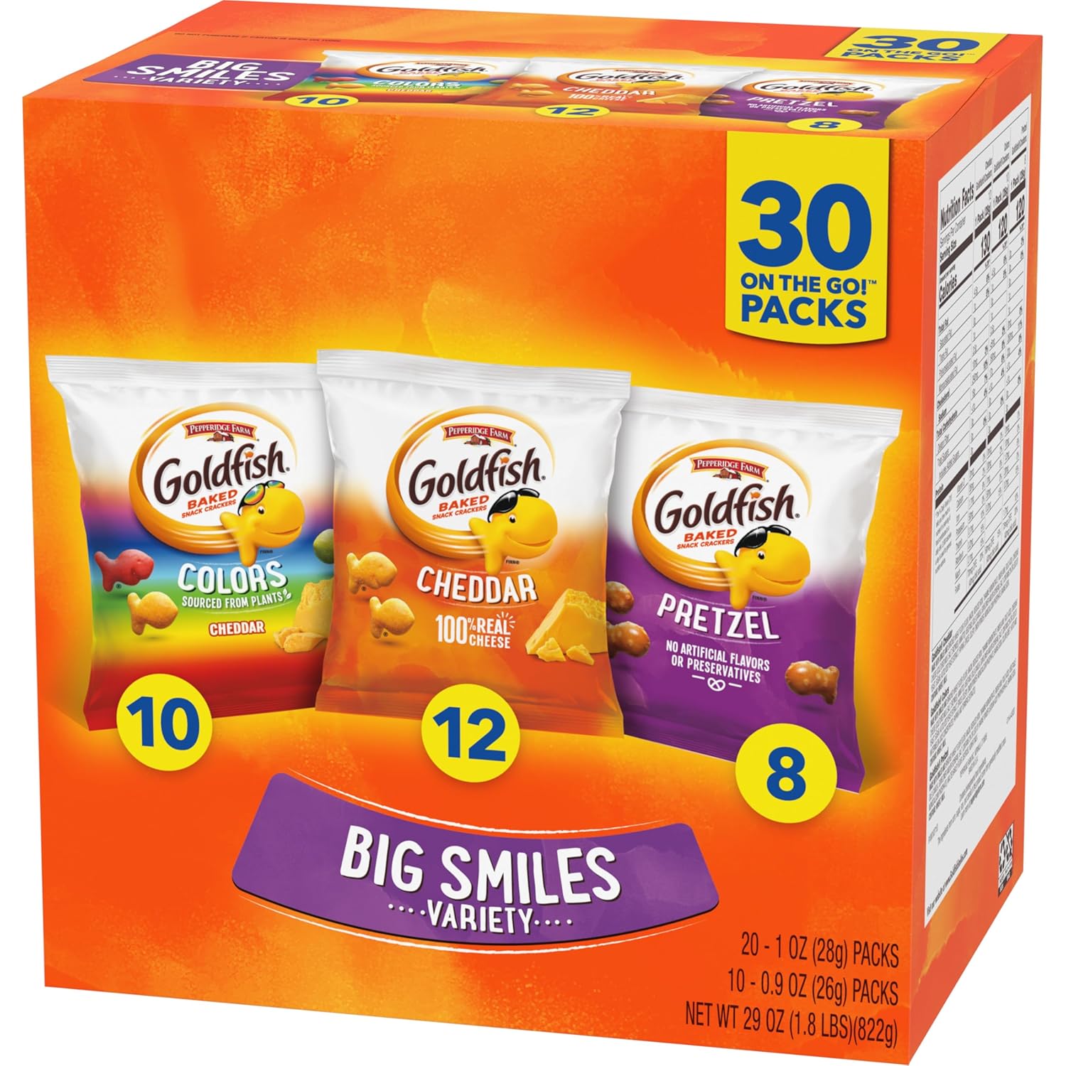 Goldfish Crackers Big Smiles Variety Pack with Cheddar, Colors, and Pretzels, Snack Packs, 30 Ct - Image 10