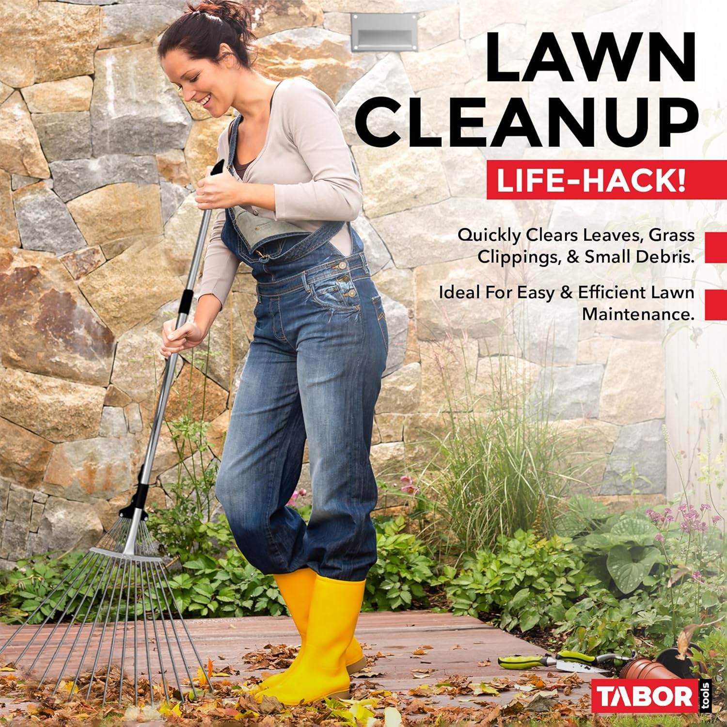 TABOR TOOLS Adjustable Metal Rake - Collapsible & Telescopic - Garden, Yard, & Lawn - Ideal for Leaves, Shrubs & Small Areas. J16A - Image 6