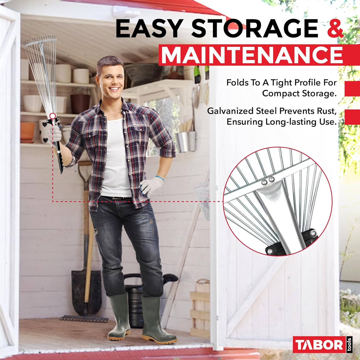 TABOR TOOLS Adjustable Metal Rake - Collapsible & Telescopic - Garden, Yard, & Lawn - Ideal for Leaves, Shrubs & Small Areas. J16A - Image 7