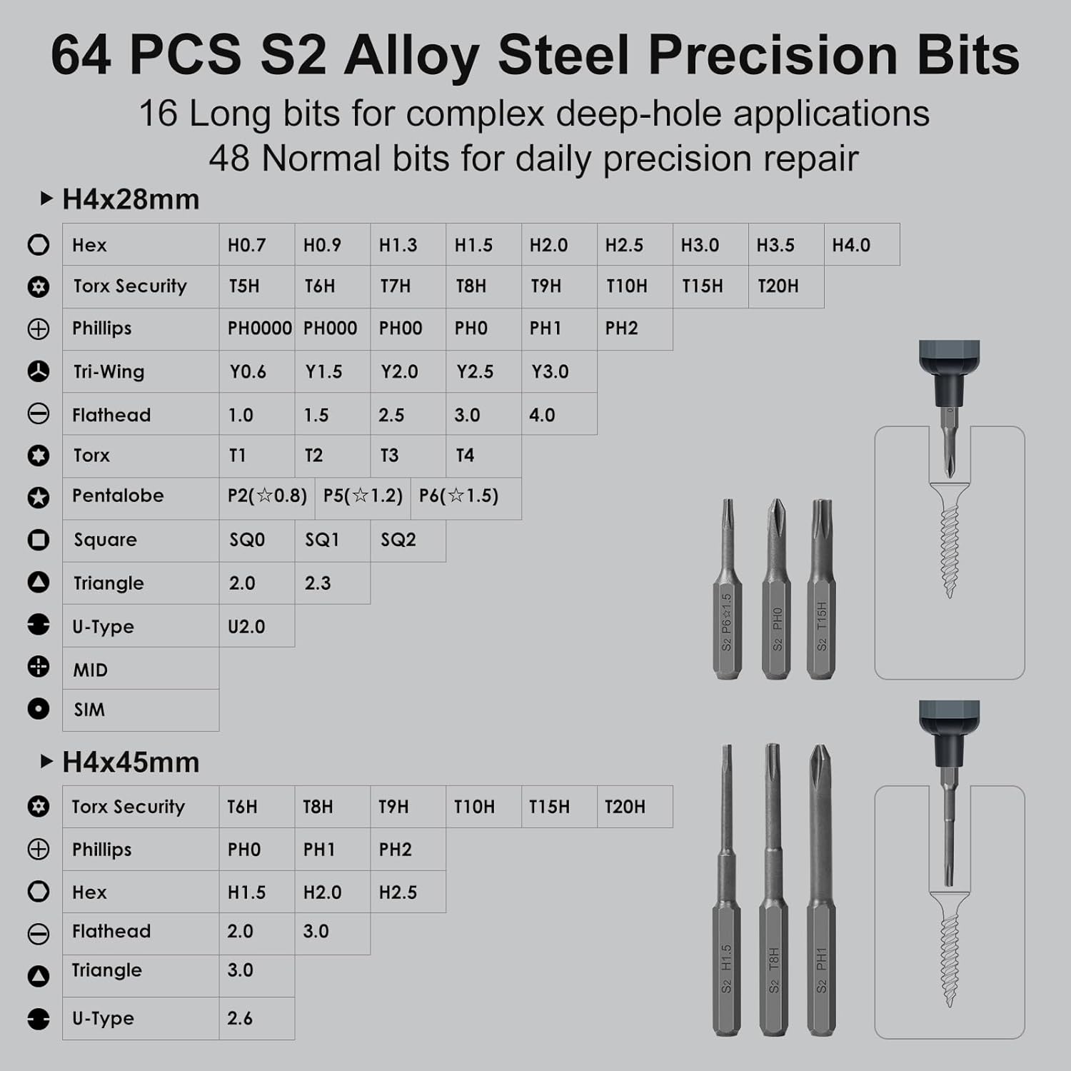 STREBITO Mini Electric Screwdriver Set, 70 in 1 Small Electric Screwdriver - 64 S2 Preicison Bits, 5 Torque Settings, 4 LED Lights, Mini Power Screwdriver Repair Tool Kit for PC Electronic (Standard) - Image 6