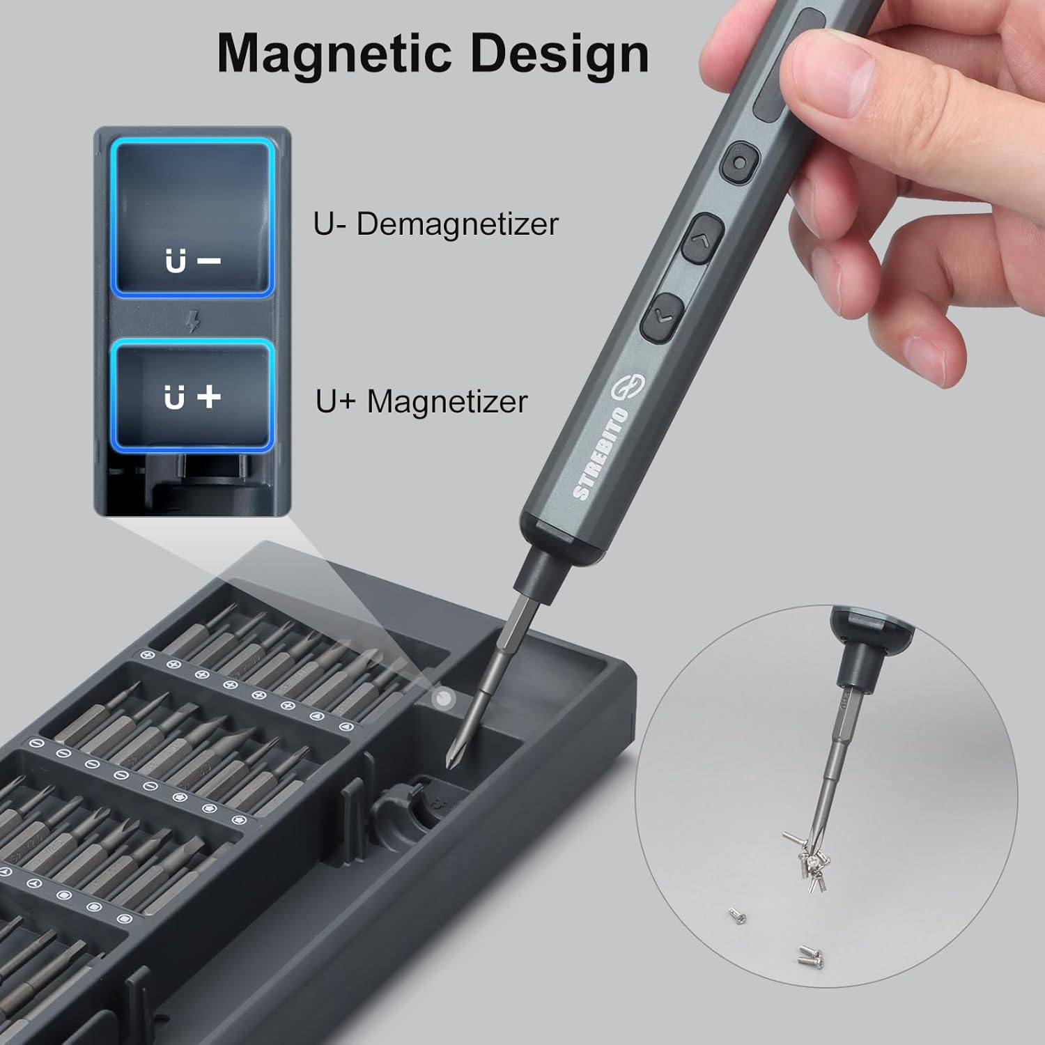 STREBITO Mini Electric Screwdriver Set, 70 in 1 Small Electric Screwdriver - 64 S2 Preicison Bits, 5 Torque Settings, 4 LED Lights, Mini Power Screwdriver Repair Tool Kit for PC Electronic (Standard) - Image 9