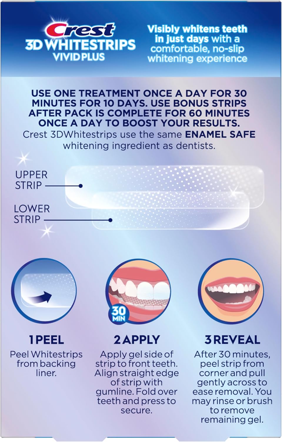 Crest 3D Whitestrips Vivid Plus, Teeth Whitening Strip Kit, 10 Treatments + 2 Bonus Treatments (Each with 1 Upper/1 Lower Strip), 24 Strips, 8 Levels Whiter, Teeth Whitening Kit - Image 9