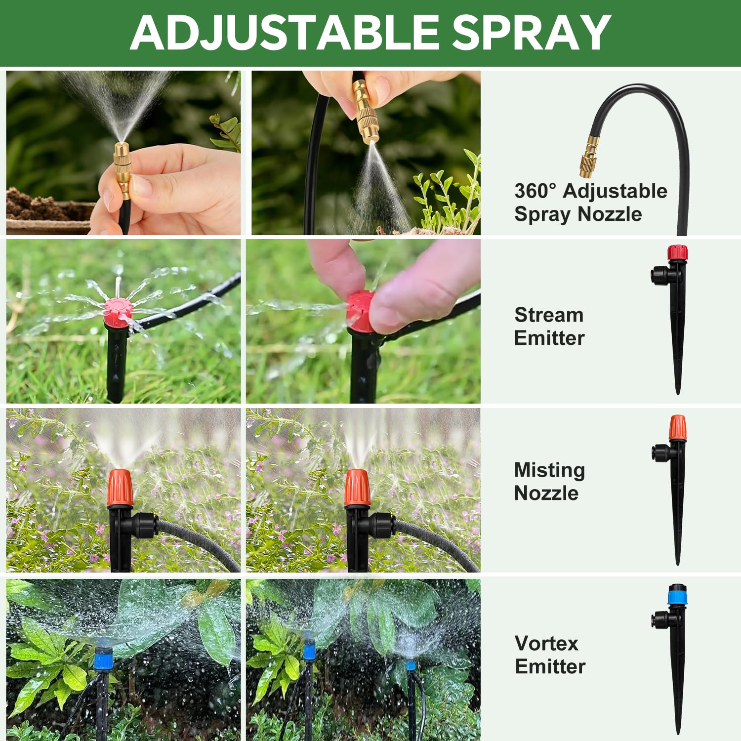 230FT Drip Irrigation System for Garden with 38pcs Adjustable Copper Nozzles & Emitters, Automatic Garden Watering System with 1/2" & 1/4" Tubing for Raised Bed, Yard, Greenhouse, Potted Plants, Lawn - Image 5