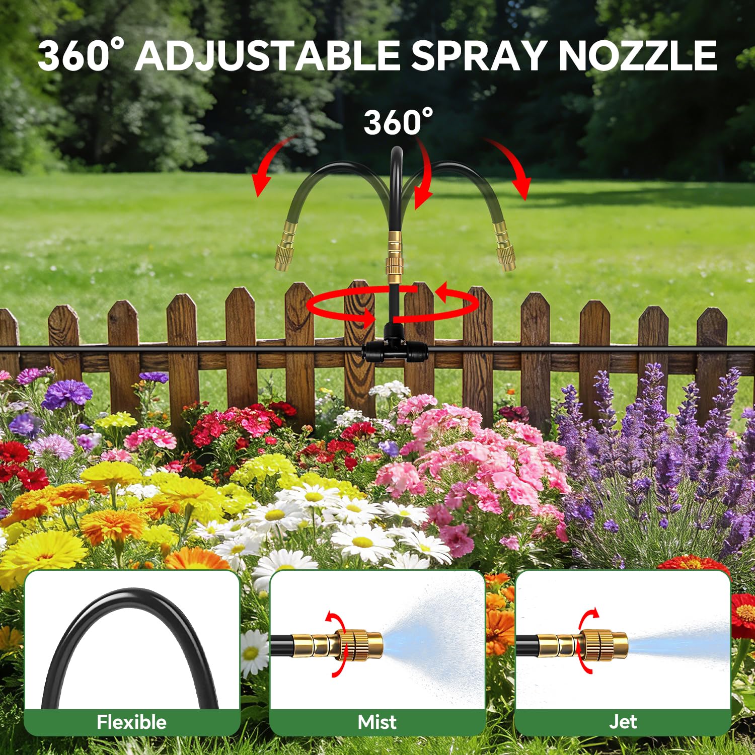 230FT Drip Irrigation System for Garden with 38pcs Adjustable Copper Nozzles & Emitters, Automatic Garden Watering System with 1/2" & 1/4" Tubing for Raised Bed, Yard, Greenhouse, Potted Plants, Lawn - Image 6