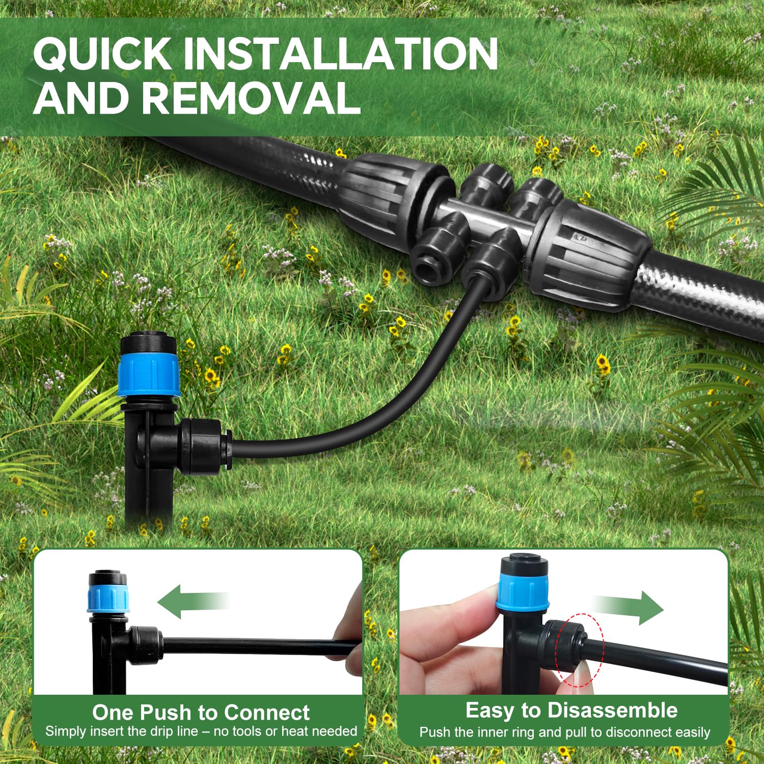 230FT Drip Irrigation System for Garden with 38pcs Adjustable Copper Nozzles & Emitters, Automatic Garden Watering System with 1/2" & 1/4" Tubing for Raised Bed, Yard, Greenhouse, Potted Plants, Lawn - Image 8