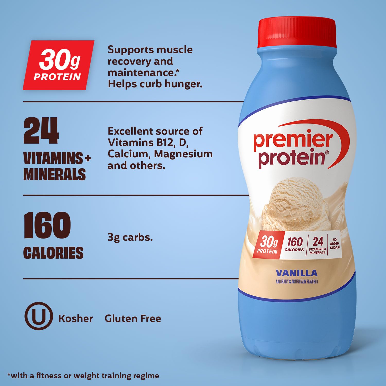 Premier Protein Shake, Vanilla, 30g Protein, No Added Sugar, 24 Vitamins & Minerals to Support Immune Health, 11.5 fl oz, 12 Pack - Image 4