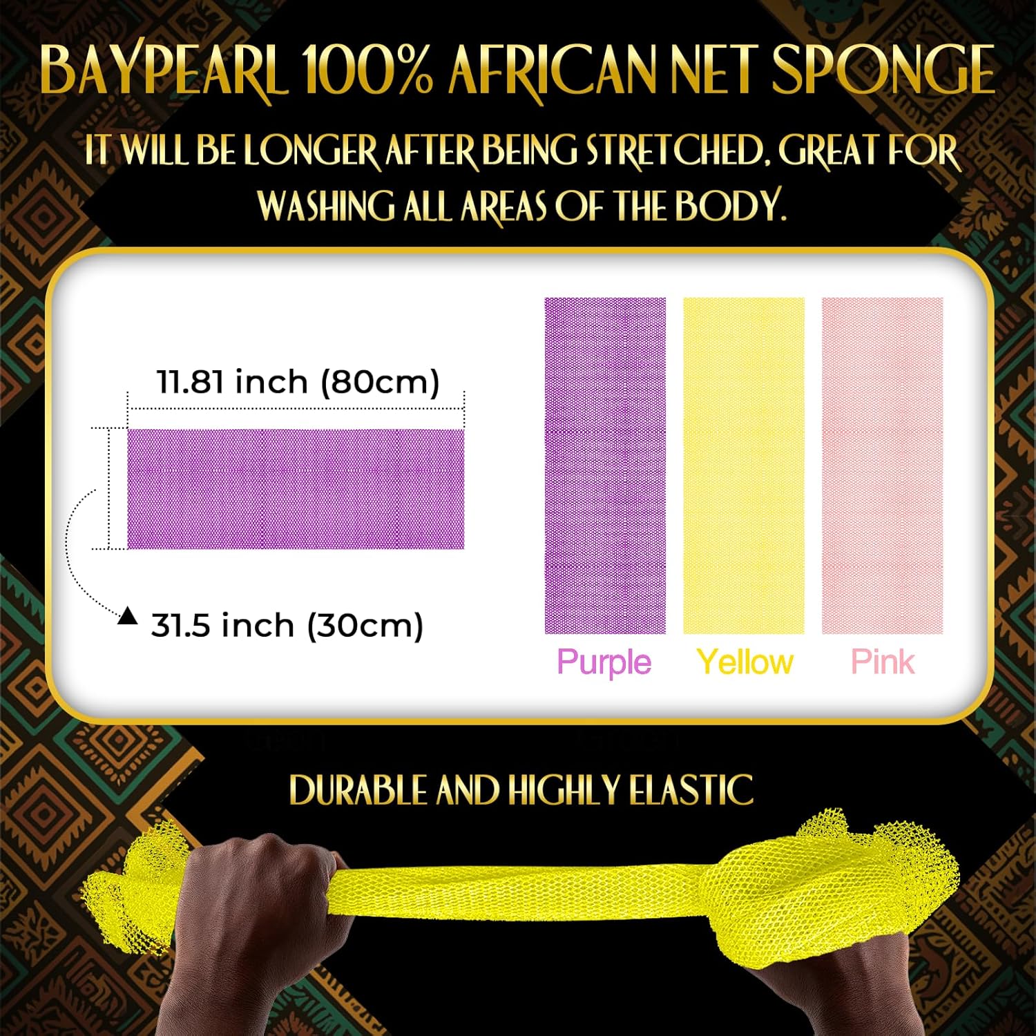 UJFQBH 3 Pieces African Bath Sponge African Net Long Net Bath Sponge Exfoliating Shower Body Scrubber Back Scrubber Skin Smoother,Great for Daily Use (Pink,Yellow,Purple) - Image 4