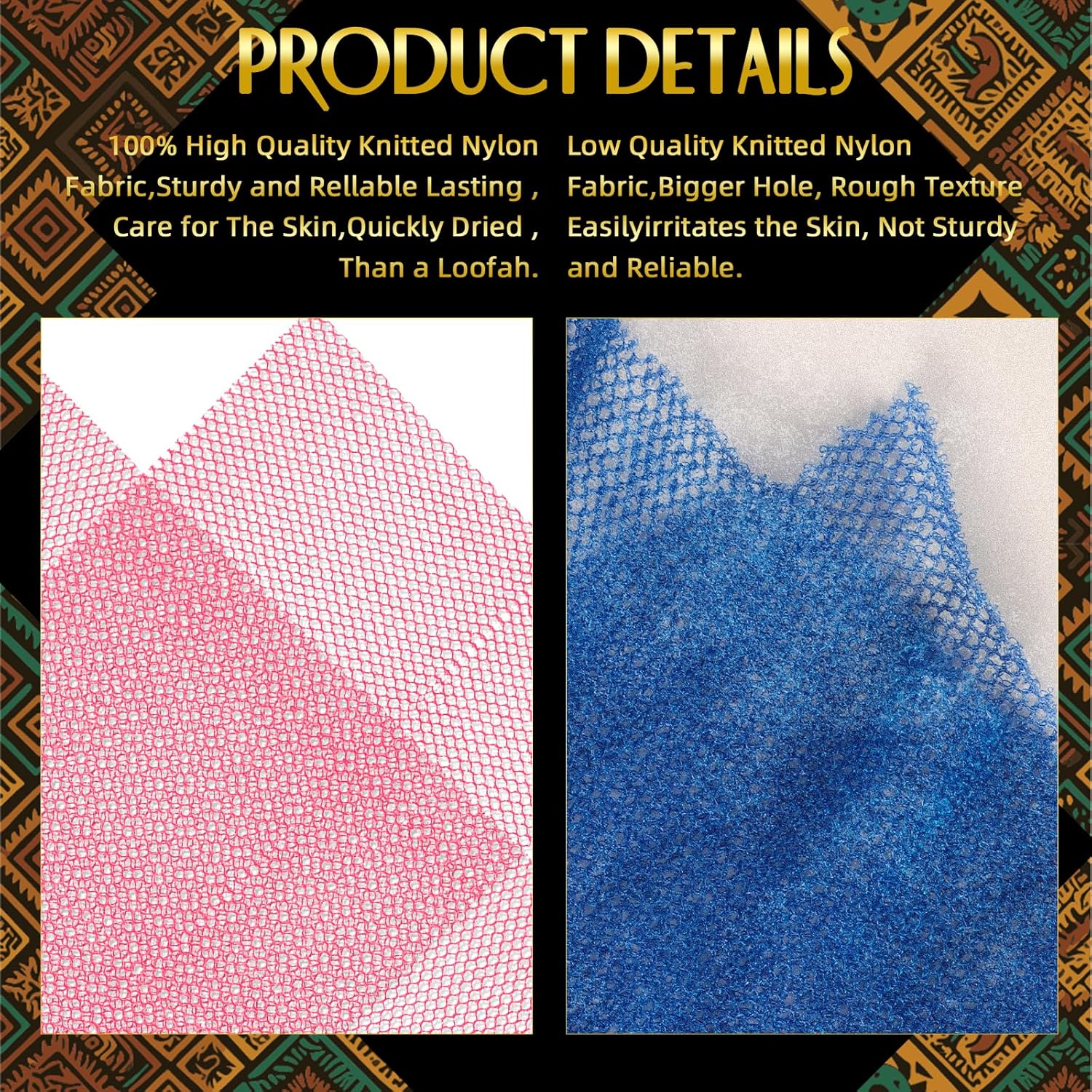 UJFQBH 3 Pieces African Bath Sponge African Net Long Net Bath Sponge Exfoliating Shower Body Scrubber Back Scrubber Skin Smoother,Great for Daily Use (Pink,Yellow,Purple) - Image 5