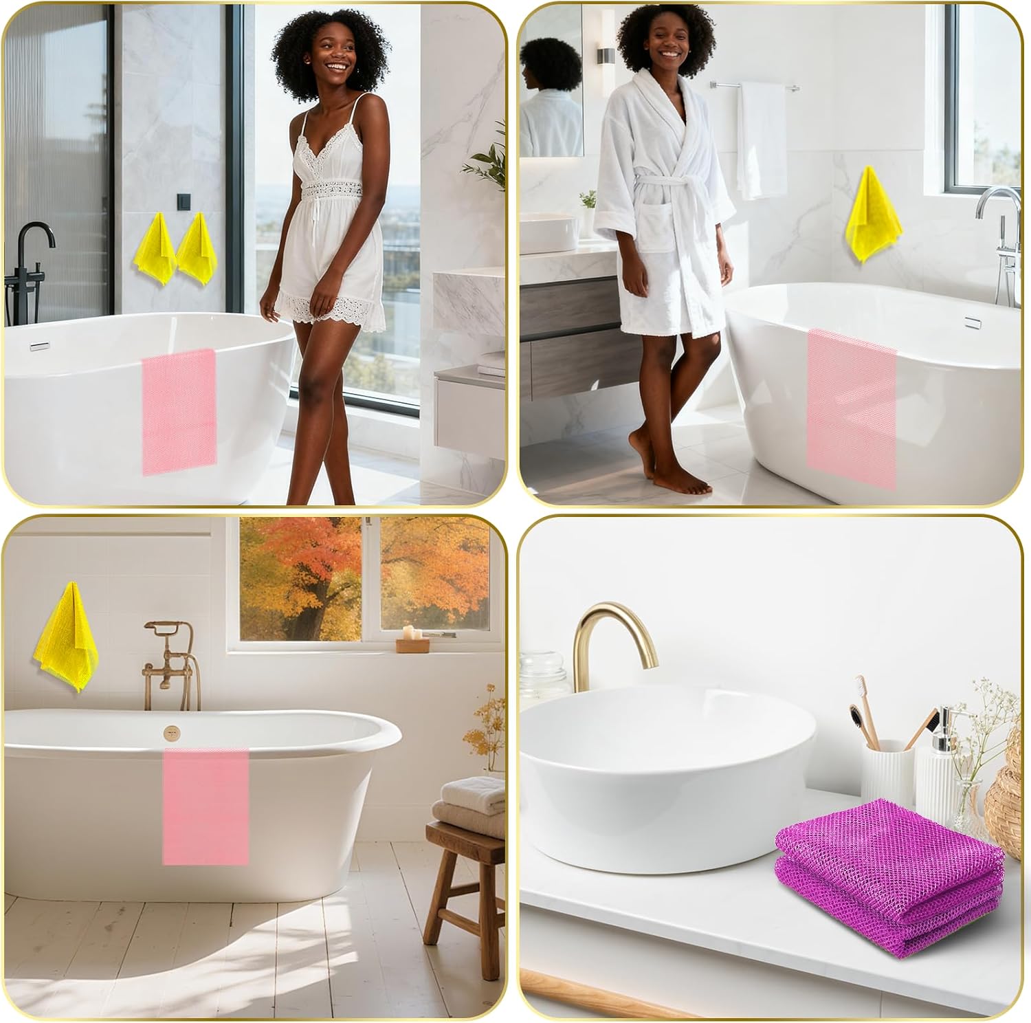 UJFQBH 3 Pieces African Bath Sponge African Net Long Net Bath Sponge Exfoliating Shower Body Scrubber Back Scrubber Skin Smoother,Great for Daily Use (Pink,Yellow,Purple) - Image 7