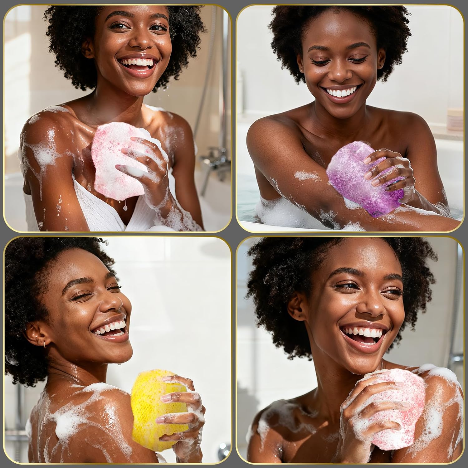 UJFQBH 3 Pieces African Bath Sponge African Net Long Net Bath Sponge Exfoliating Shower Body Scrubber Back Scrubber Skin Smoother,Great for Daily Use (Pink,Yellow,Purple) - Image 8