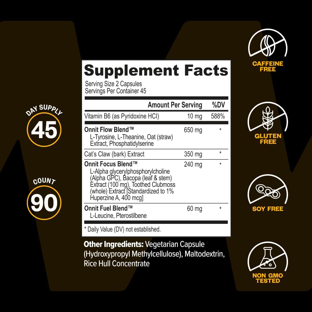 ONNIT Alpha Brain Nootropic Brain Supplement for Focus, Memory, Mental Clarity, Cognitive Support with L-Theanine and Vitamin B6, 90 Count - Image 10