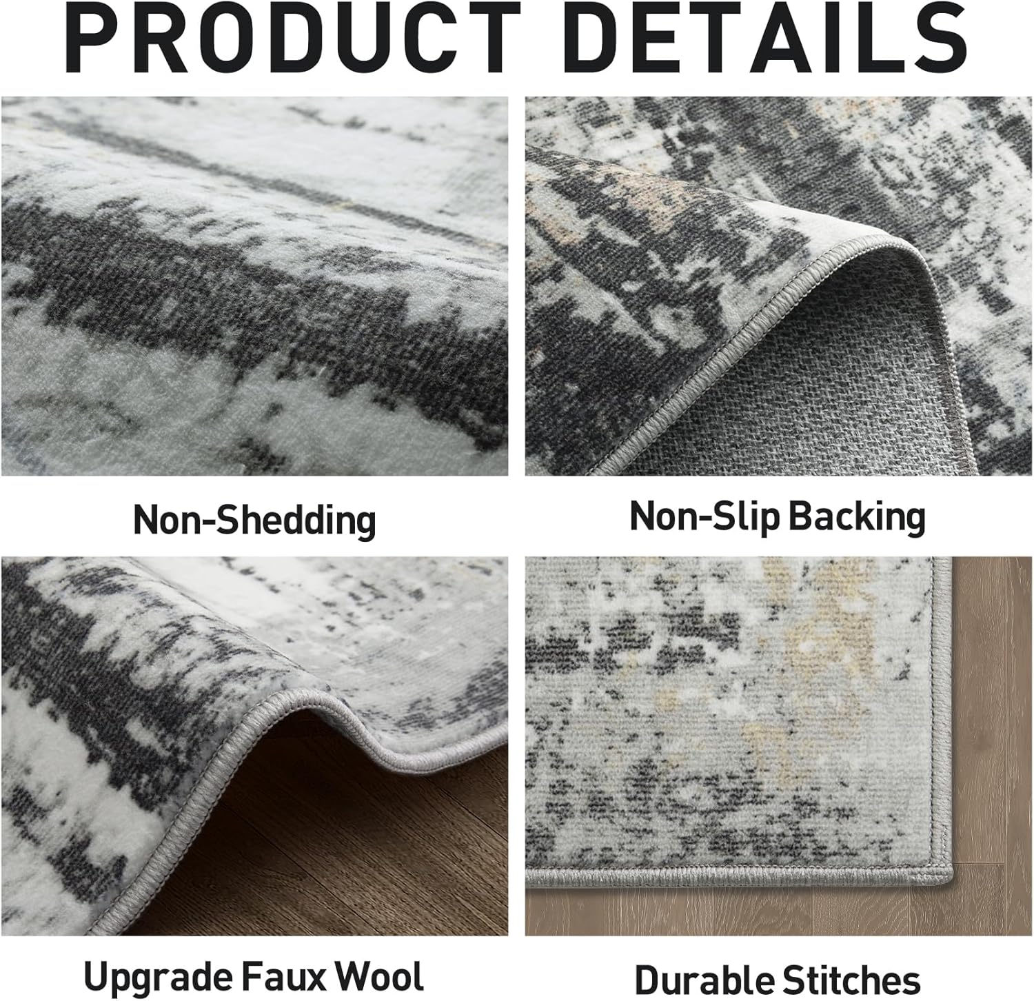 8x10 Area Rugs Washable Rug: Large Modern Abstract Living Room Rug Soft Anti-Skid Thin Carpet Indoor Floor Non-Shedding Carpets for Bedroom Dining Farmhouse Nursery Home Office Black Grey Gold - Image 6