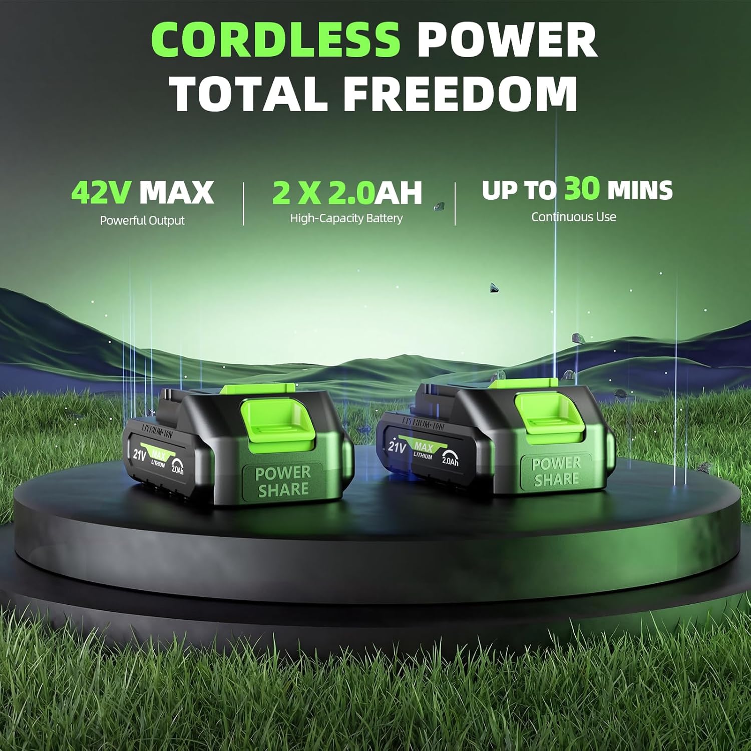 21V Weed Wacker Cordless & Lawn Edger, 9000RPM Electric Weed Eater with 2x2.0Ah Battery, 12" Auto Line Feed String Trimmer with 8 Pcs Spools, Lightweight Edger Lawn Tool for Yard, Green - Image 3