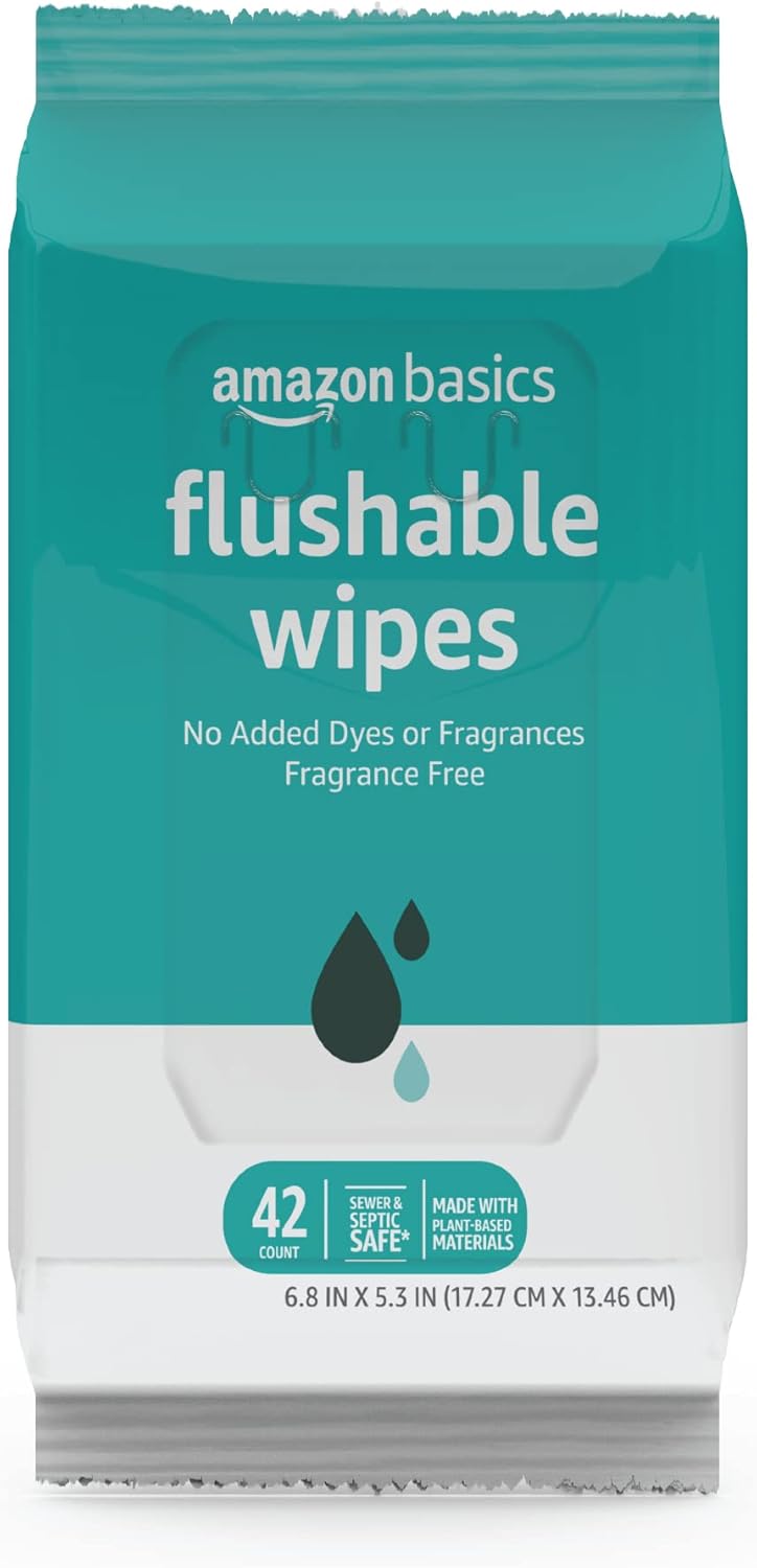 Amazon Basics Adult Wet Wipes Flushable formulated without Fragrance, 126 Count (3 Packs of 42) Packaging May Vary - Image 3