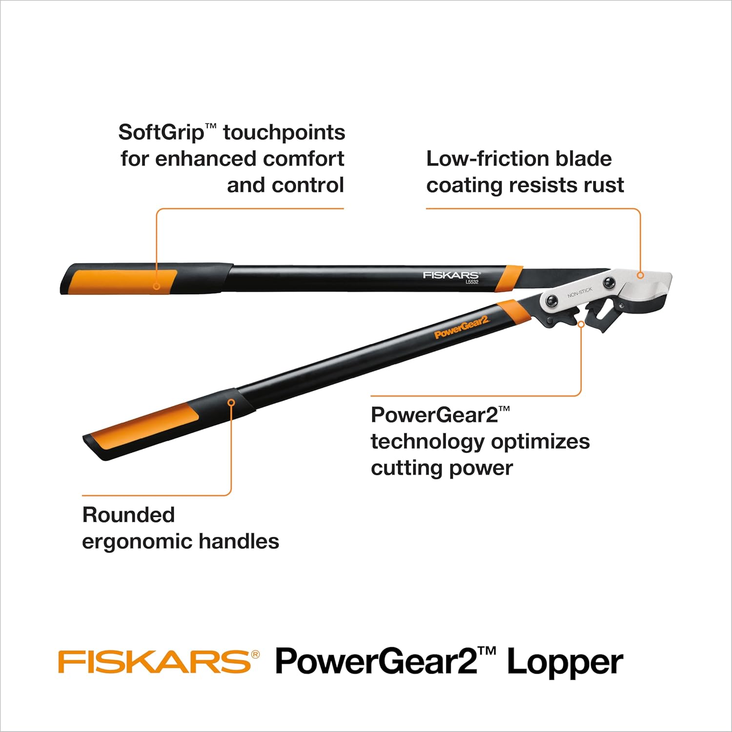 Fiskars 32-Inch Loppers for Tree Trimming, Heavy Duty, Low-Friction Sharp Steel Blade, Branch Cutter up to 2-Inch Diameter Cut Capacity, PowerGear2 Technology that Multiplies Power for Less Effort - Image 3