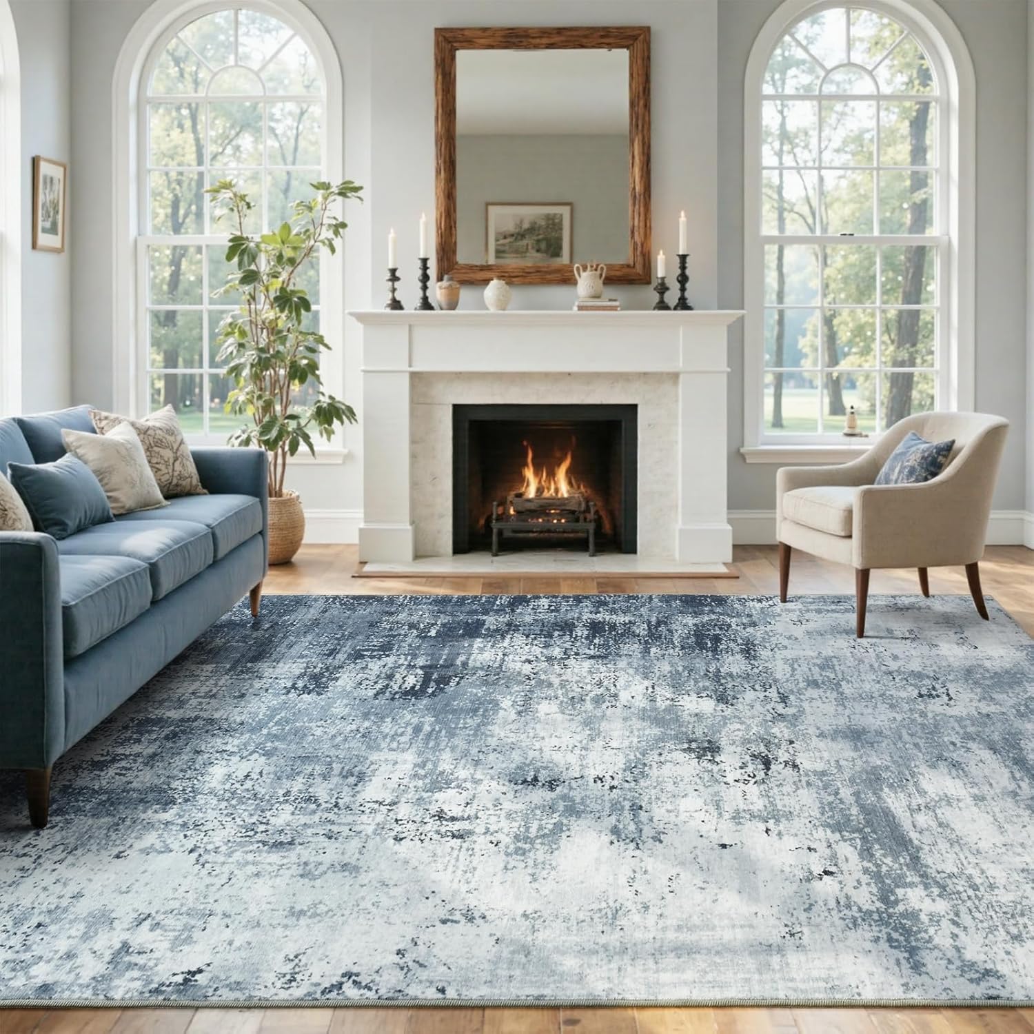 6x9 Ft Large Area Rugs for Living Room, Soft Non-Slip Washable Rugs Modern Abstract Pattern Carpet for Bedroom Indoor Floor Nursery Home Decor (Blue) - Image 3