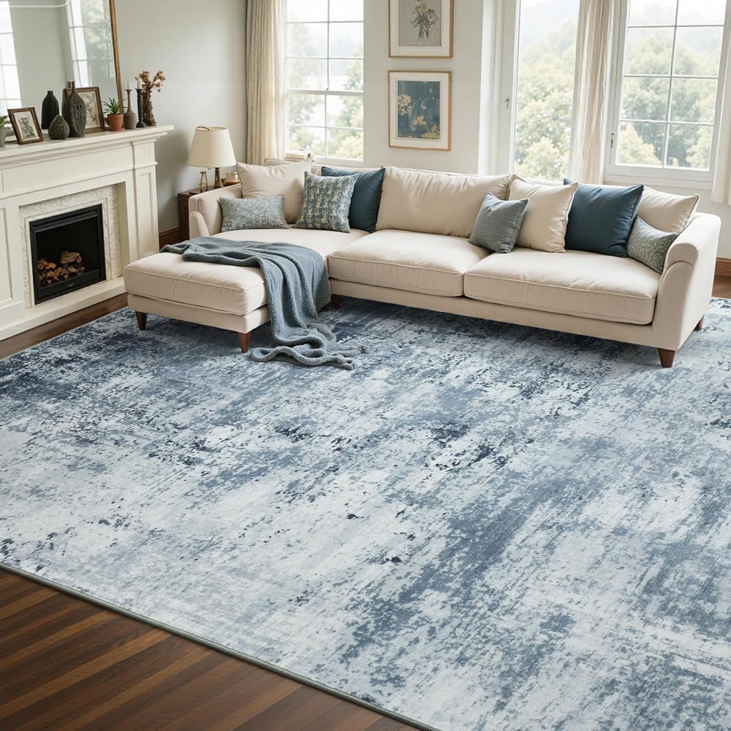 6x9 Ft Large Area Rugs for Living Room, Soft Non-Slip Washable Rugs Modern Abstract Pattern Carpet for Bedroom Indoor Floor Nursery Home Decor (Blue) - Image 4