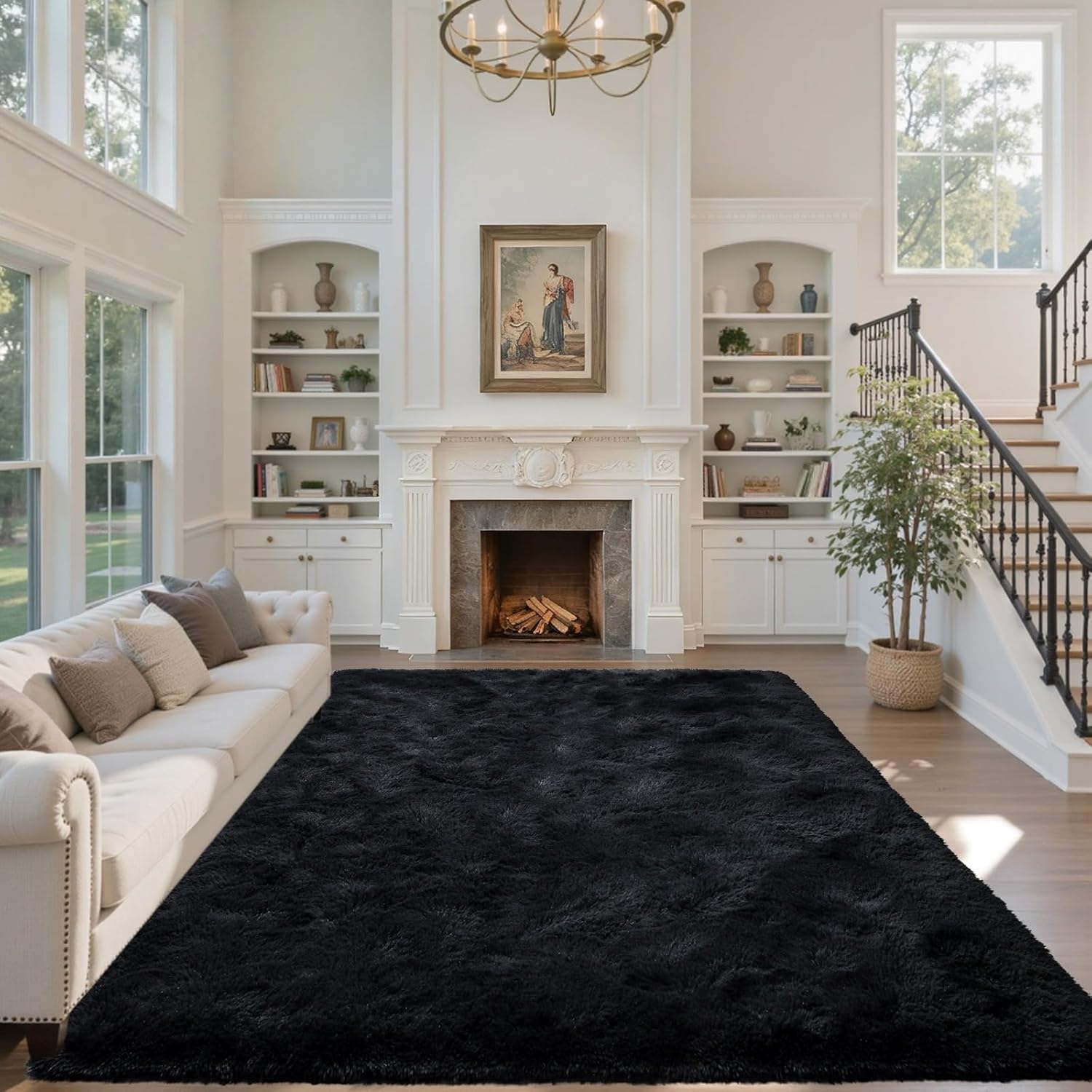 5x7 Black Area Rugs for Living Room, Large Fluffy Shag Bedroom Rugs Non-Slip, Ultra Soft Plush Carpet for Nursery Kids PlayRoom Dorm Office Indoor Modern Carpets - Image 3