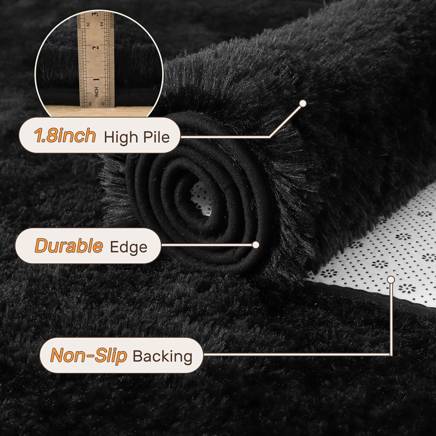 5x7 Black Area Rugs for Living Room, Large Fluffy Shag Bedroom Rugs Non-Slip, Ultra Soft Plush Carpet for Nursery Kids PlayRoom Dorm Office Indoor Modern Carpets - Image 5
