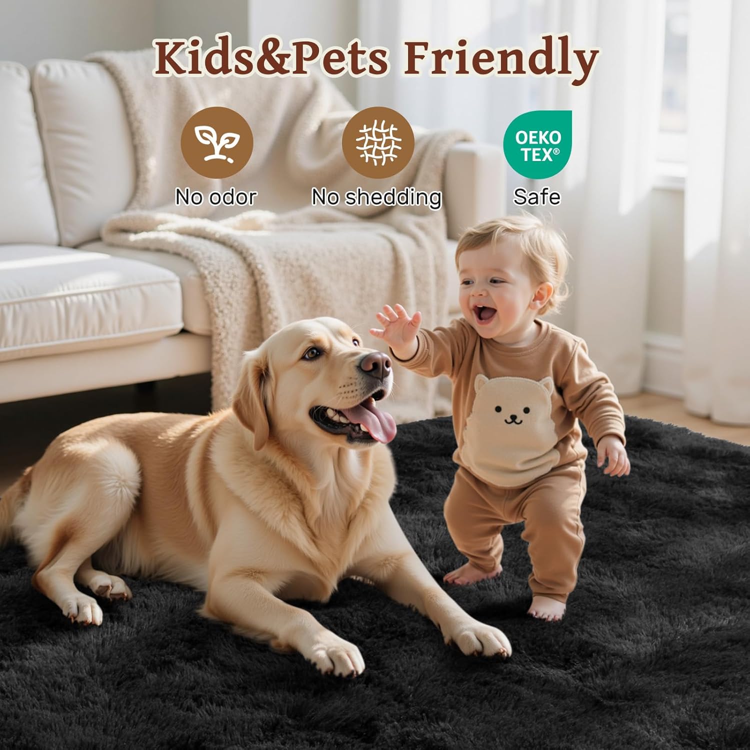 5x7 Black Area Rugs for Living Room, Large Fluffy Shag Bedroom Rugs Non-Slip, Ultra Soft Plush Carpet for Nursery Kids PlayRoom Dorm Office Indoor Modern Carpets - Image 6