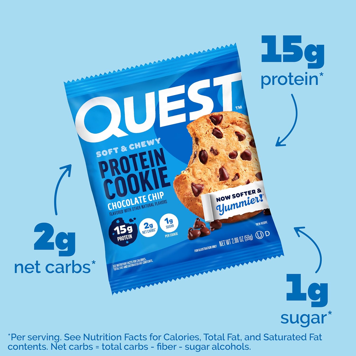 Quest Nutrition Chocolate Chip Protein Cookie, 15g Protein, 1g Sugar, 2g Net Carbs, Keto Friendly, High Protein, Low Carb; 12 Count - Image 4