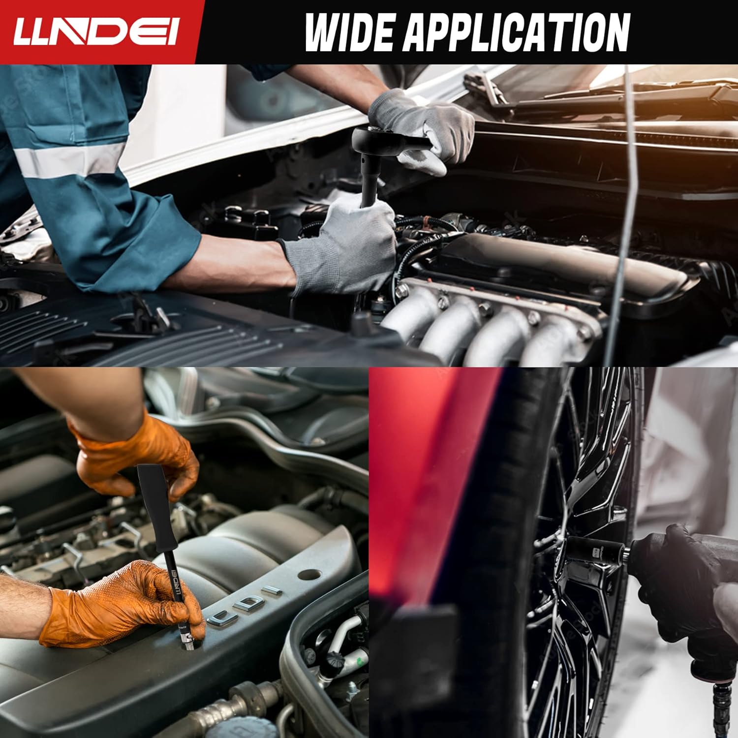 LLNDEI 3/8”Drive Impact Socket Set,Standard SAE(5/16 to 3/4-Inch) Metric Size(8-22mm), 95 Piece, CR-V Steel Deep&Shallow Kit, Adapters, Ratchet Handle, Screwdriver Bit Set, Spark Plug Socket, 6 Point - Image 8