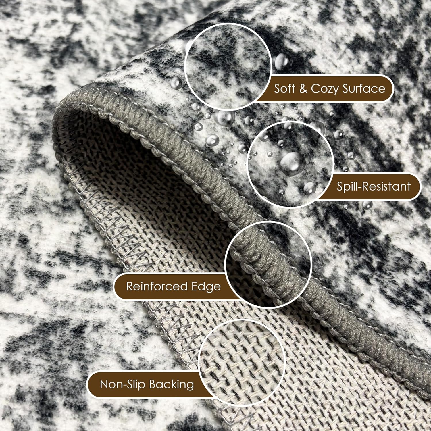 Washable Area Rug 5' x 7' Vintage Traditional Persian Mat - Foldable Distressed Non-Slip Machine Washable Carpet for Living Room Bedroom Kitchen Home Decor - Graphite and Mist - Image 7
