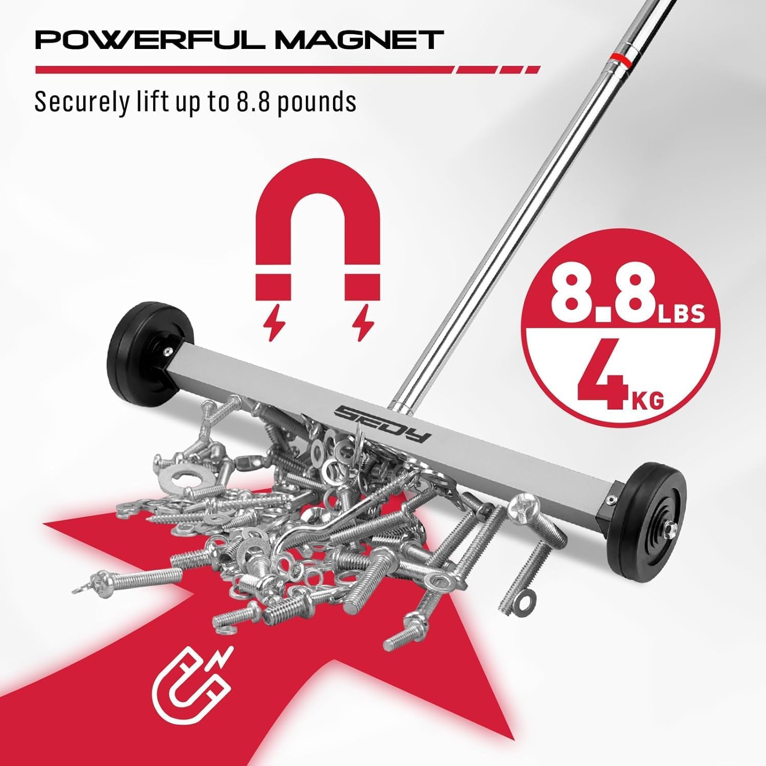 Magnet Sweeper Magnetic Nail Roller: 17-Inch Heavy Duty Magnet Nail Pickup Rolling Tool with Telescoping Adjustable Handle 8.8-Pound Capacity Ideal for Workshop Garage Yard Construction Cleanup - Image 4